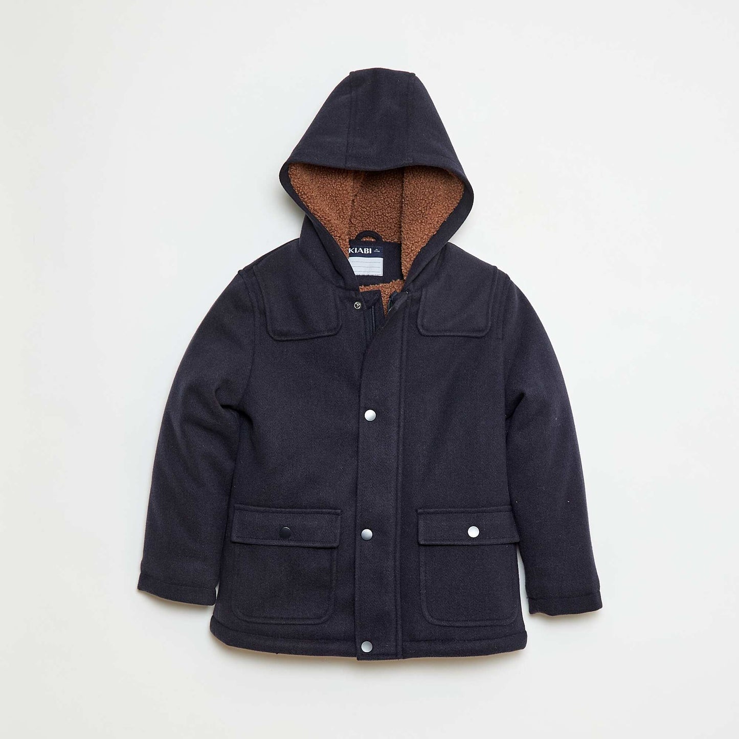Wool-Look Hooded Coat with Warm Lining BLUE