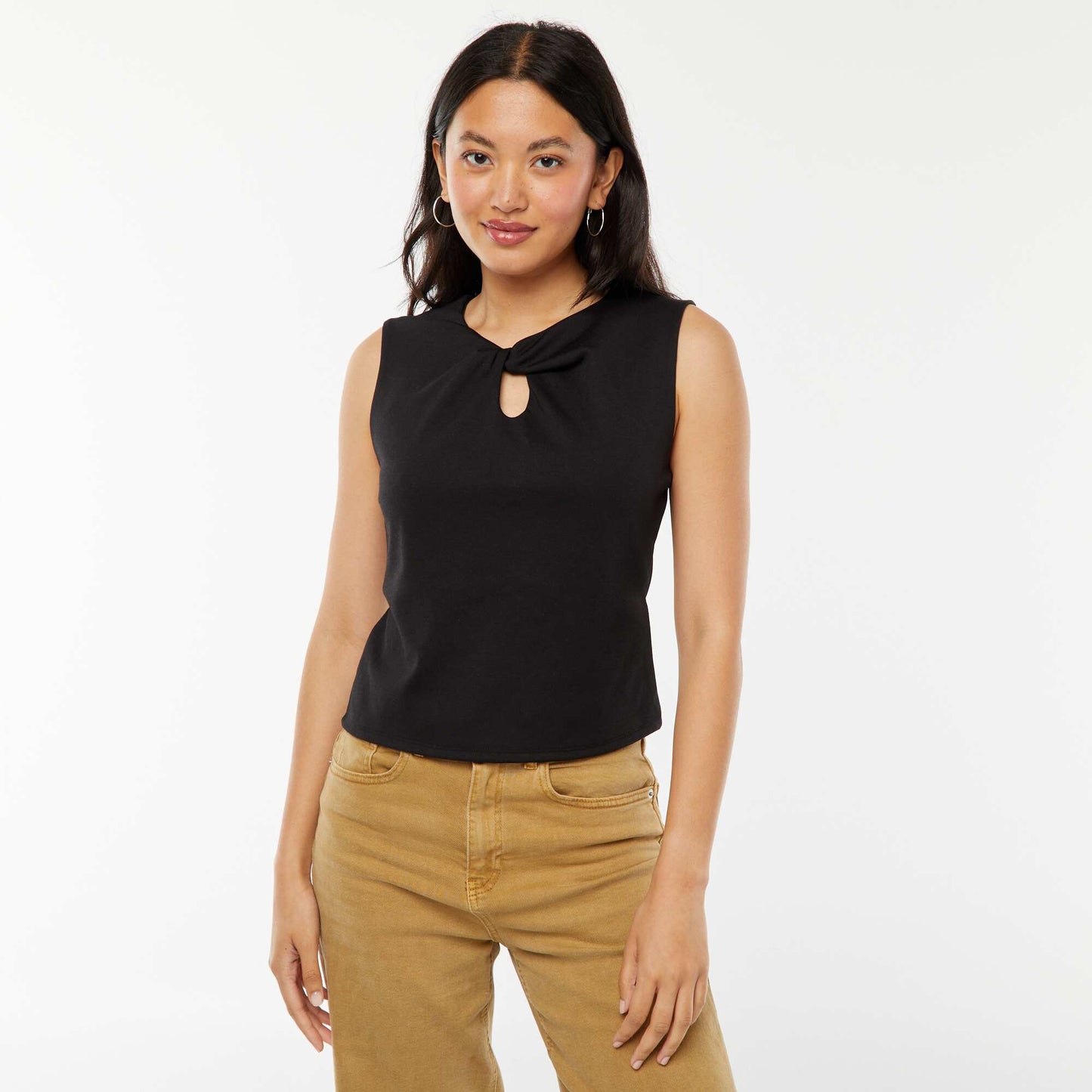 Vest top with twisted slit at the neckline BLACK