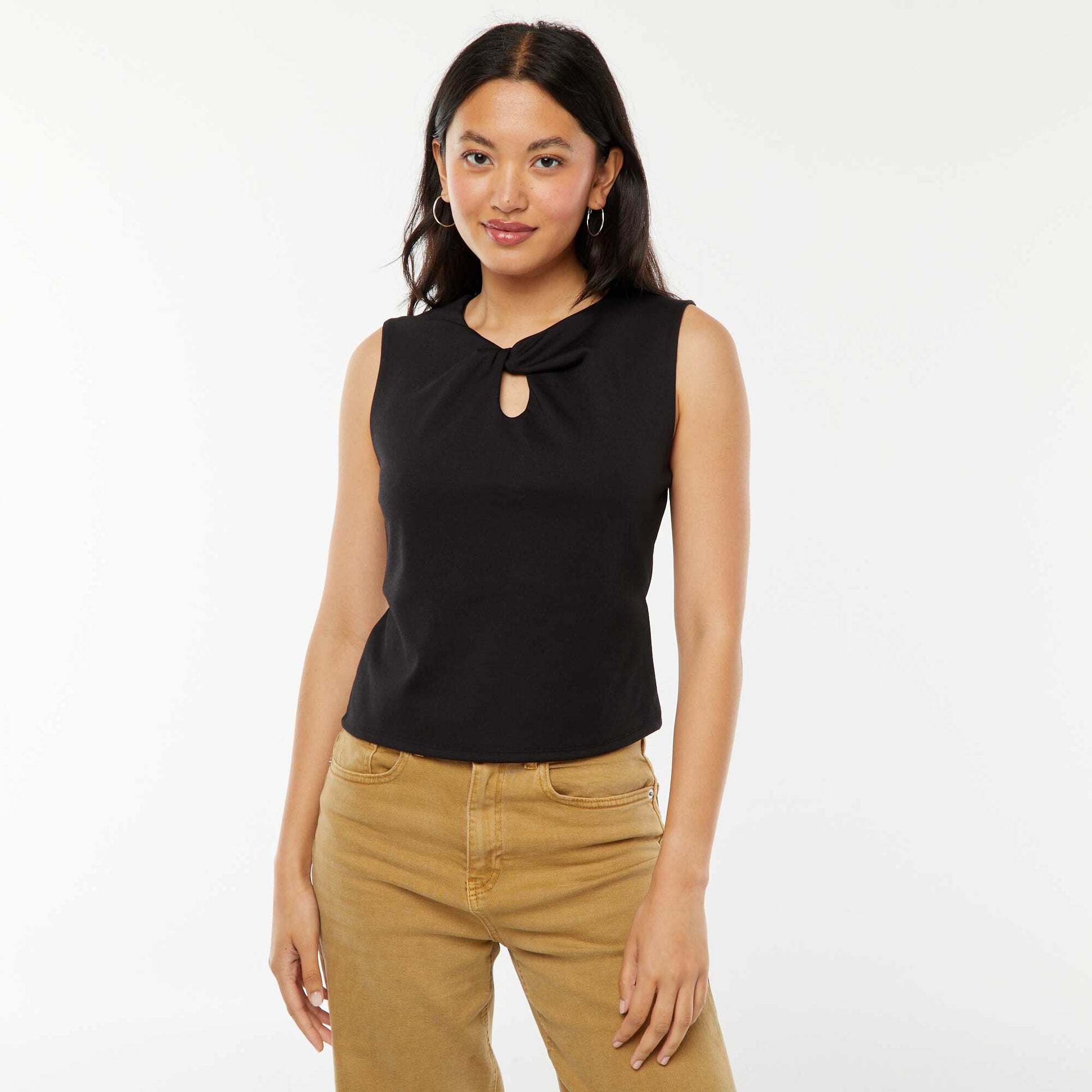 Vest top with twisted slit at the neckline BLACK