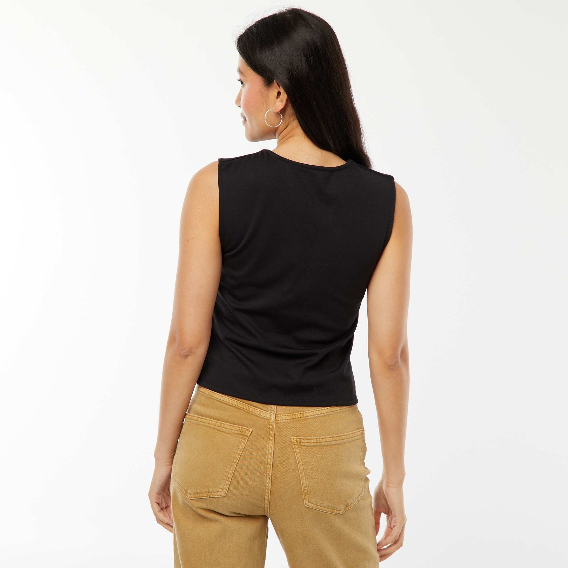 Vest top with twisted slit at the neckline BLACK