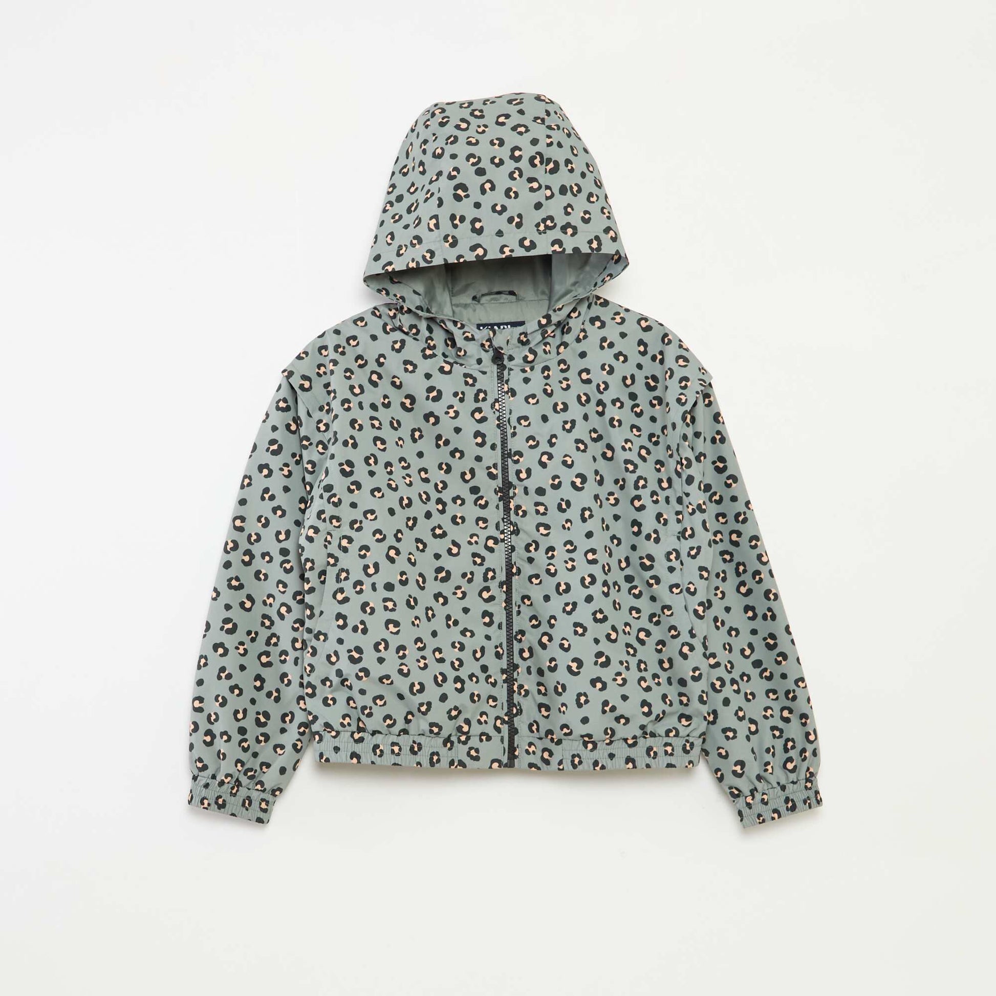 Hooded windcheater with elasticated hem KHAKI