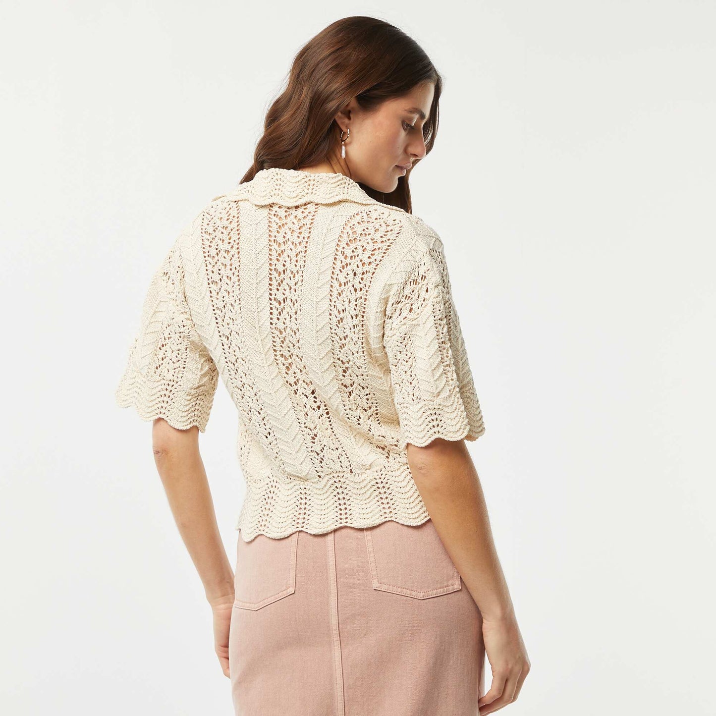 Openwork sweater with polo collar BEIGE