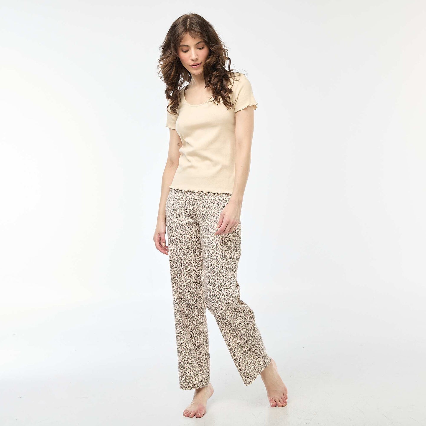 Ribbed Knit Pajama Pants WHITE