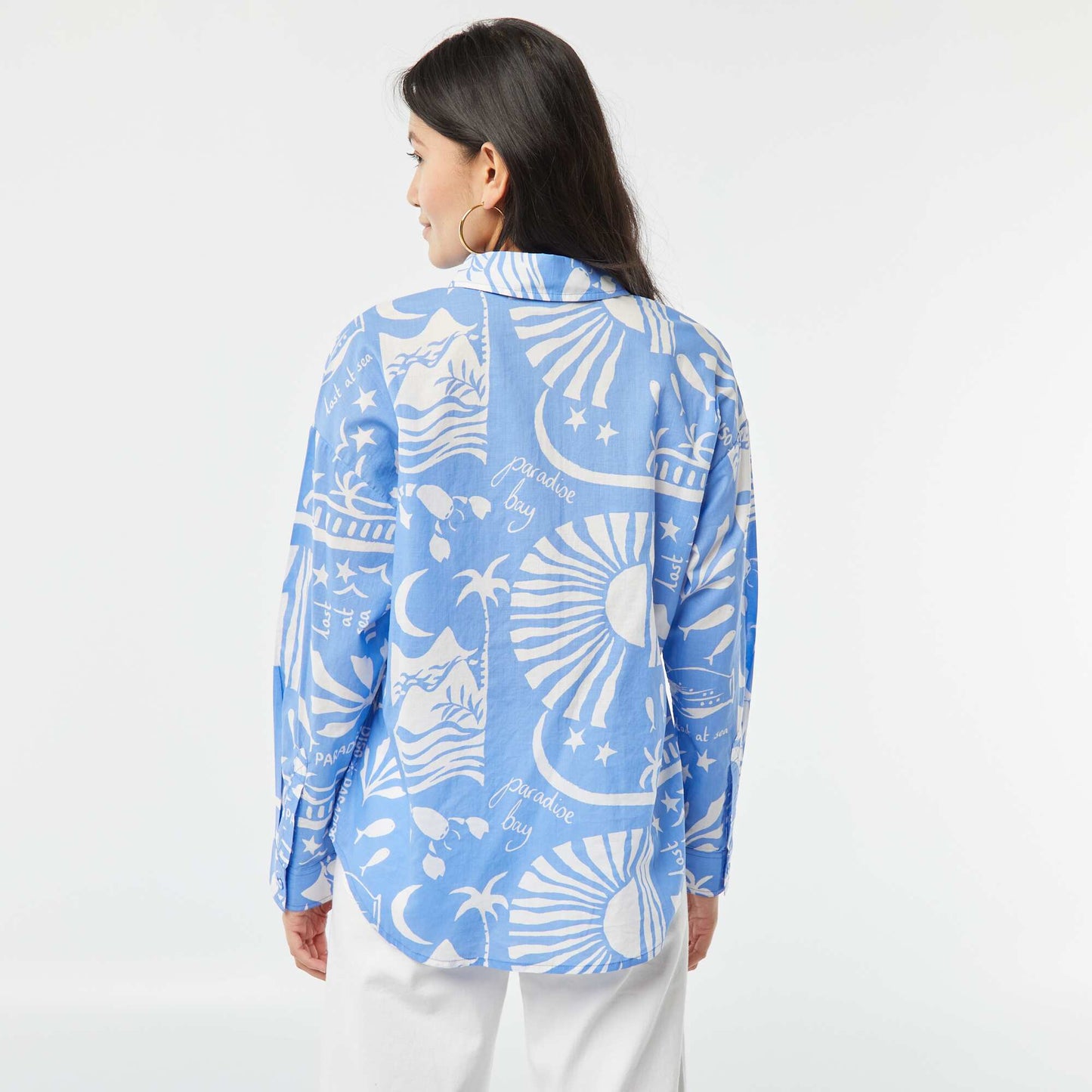 Printed cotton voile shirt BLUE