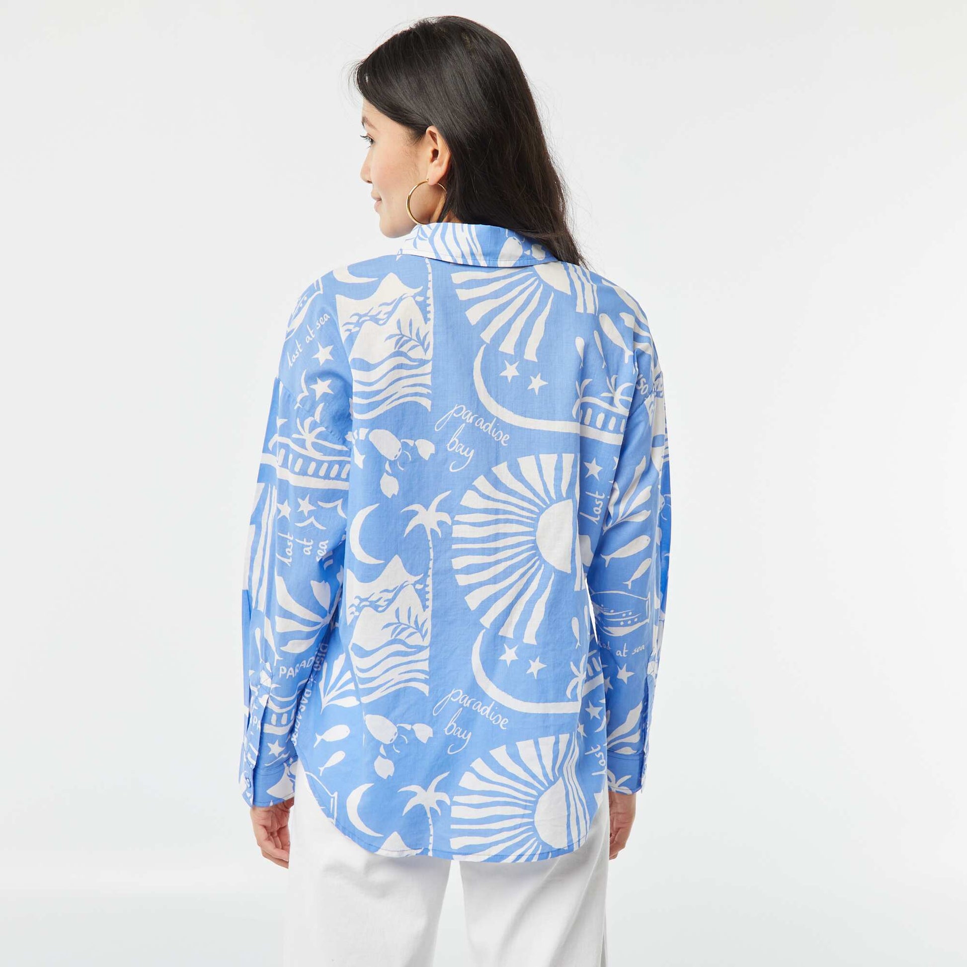 Printed cotton voile shirt BLUE