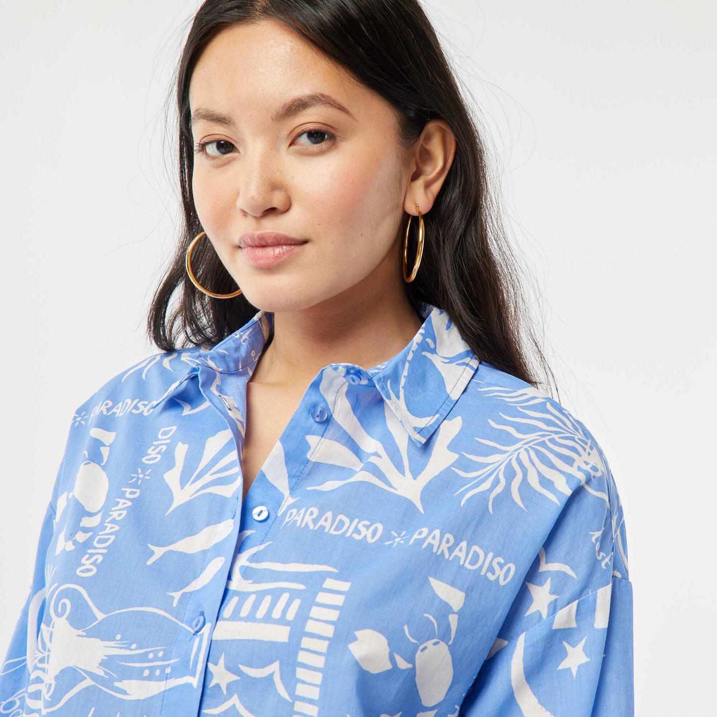 Printed cotton voile shirt BLUE
