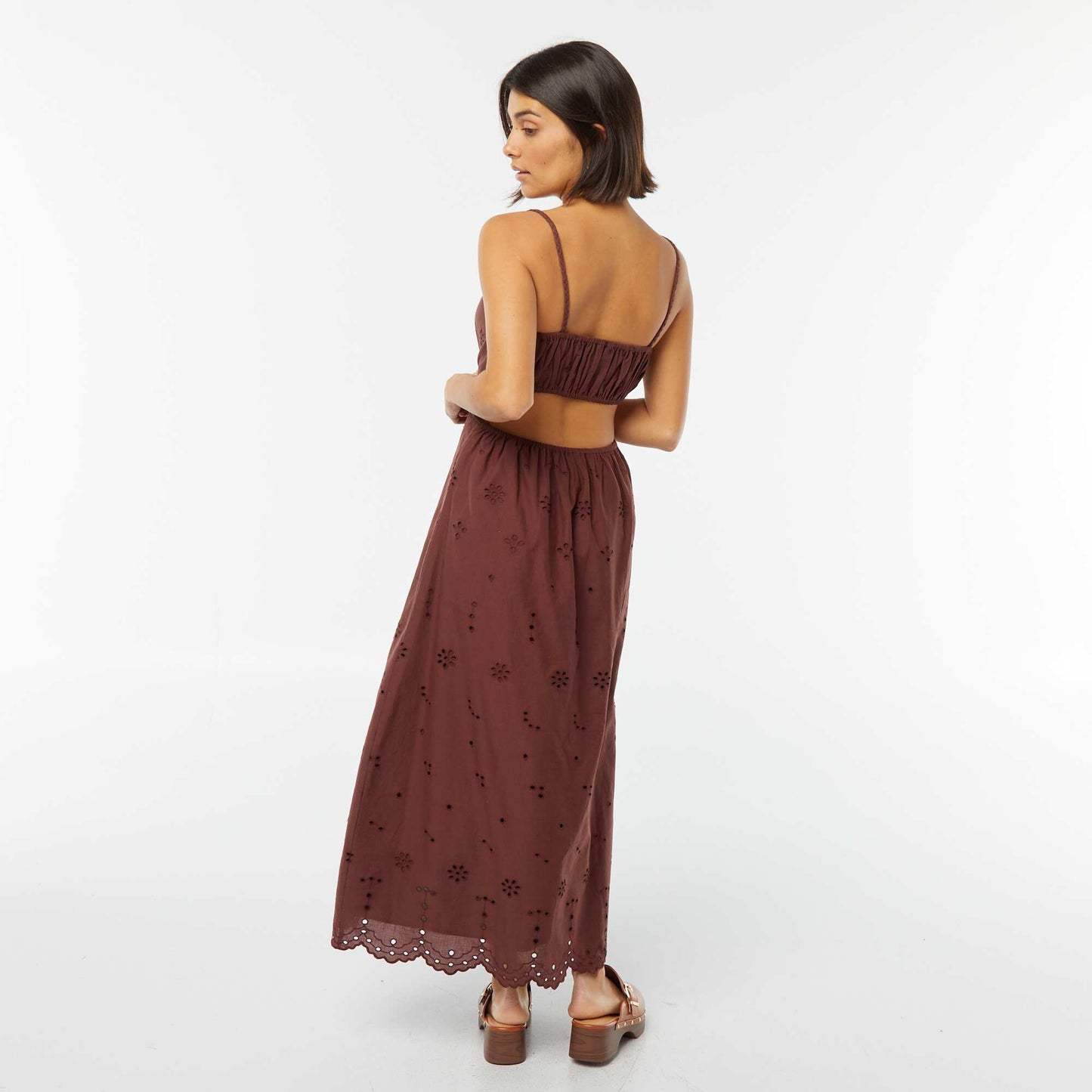 Midi dress with opening at the sides BROWN