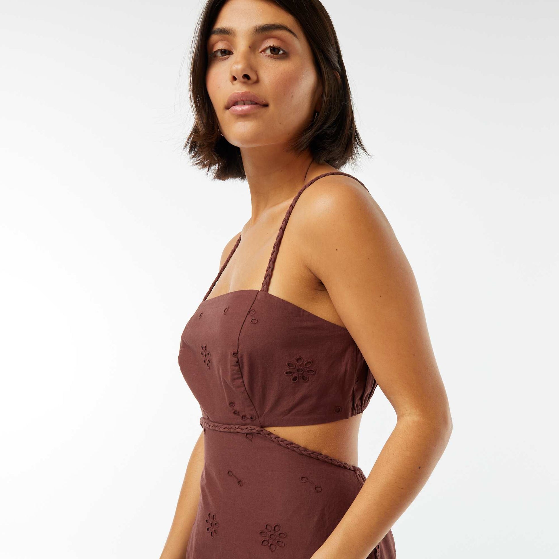 Midi dress with opening at the sides BROWN