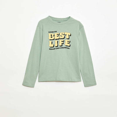 Printed long-sleeved T-shirt GREEN