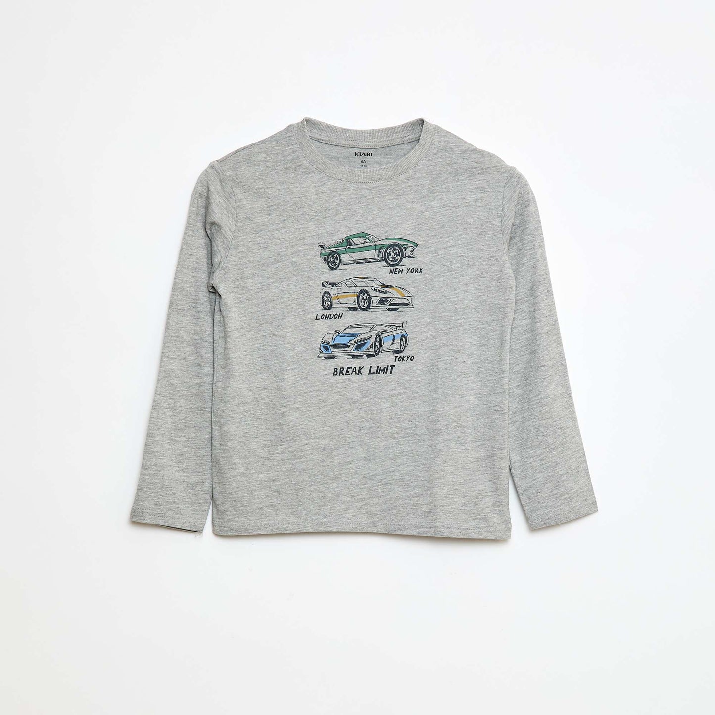 تي شيرت بأكمام طويلة مطبوع باللون الرمادي