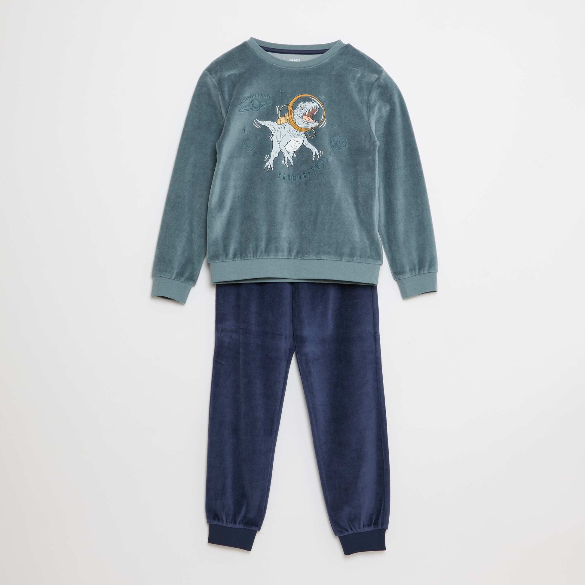 Printed Velvet Pyjama Set with Sweatshirt + Trousers - 2 pieces BLUE
