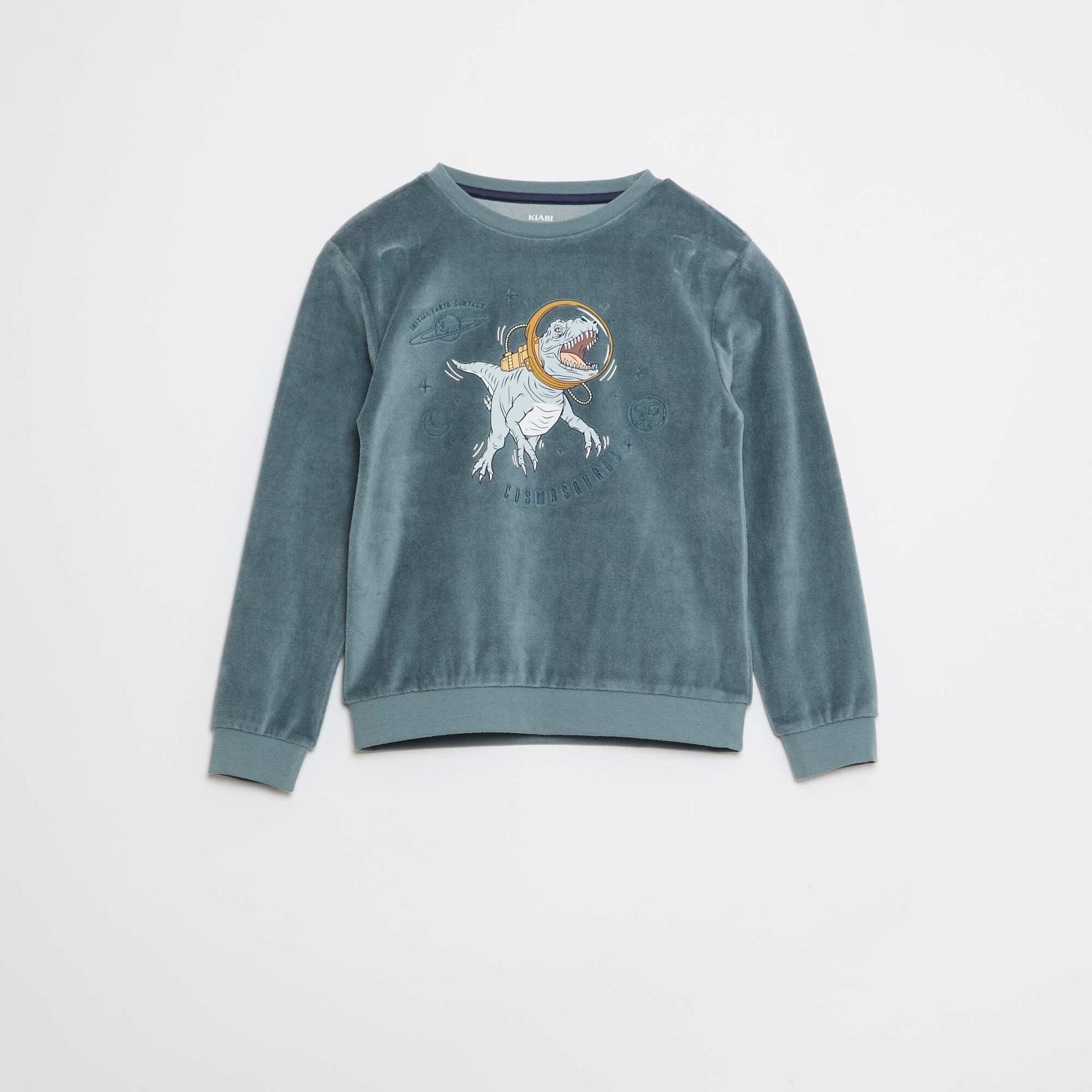 Printed Velvet Pyjama Set with Sweatshirt + Trousers - 2 pieces BLUE