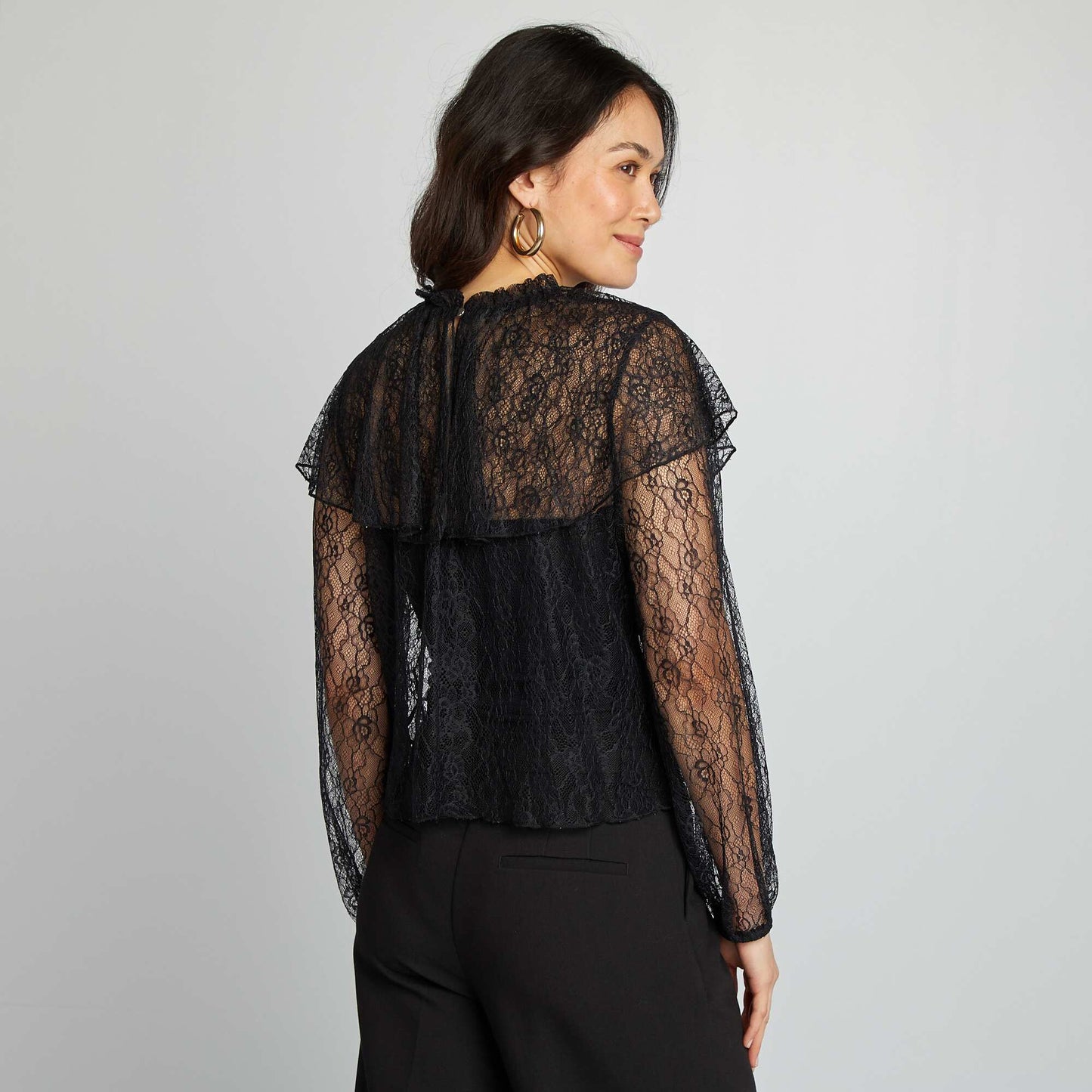 Ruffled lace blouse BLACK