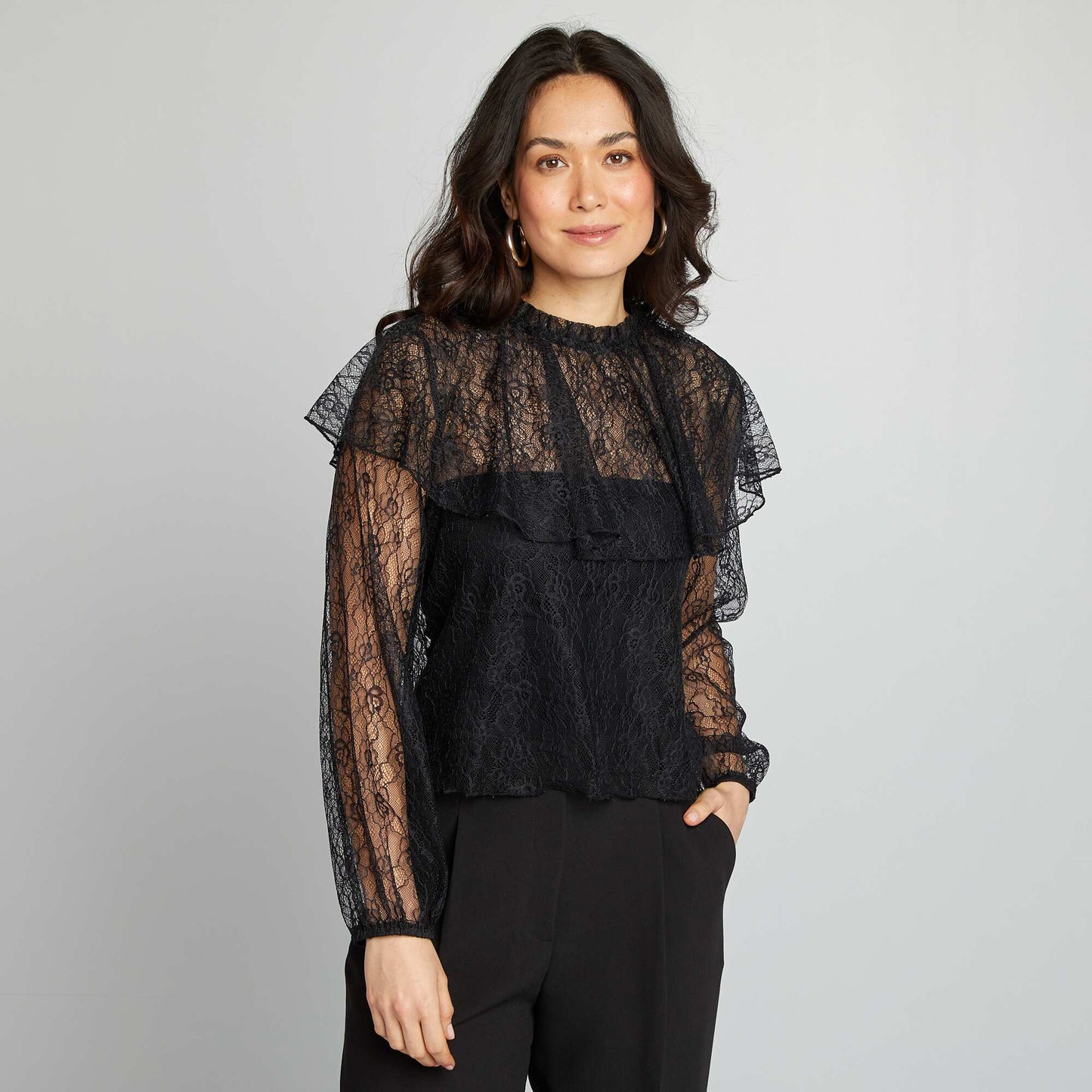 Ruffled lace blouse BLACK