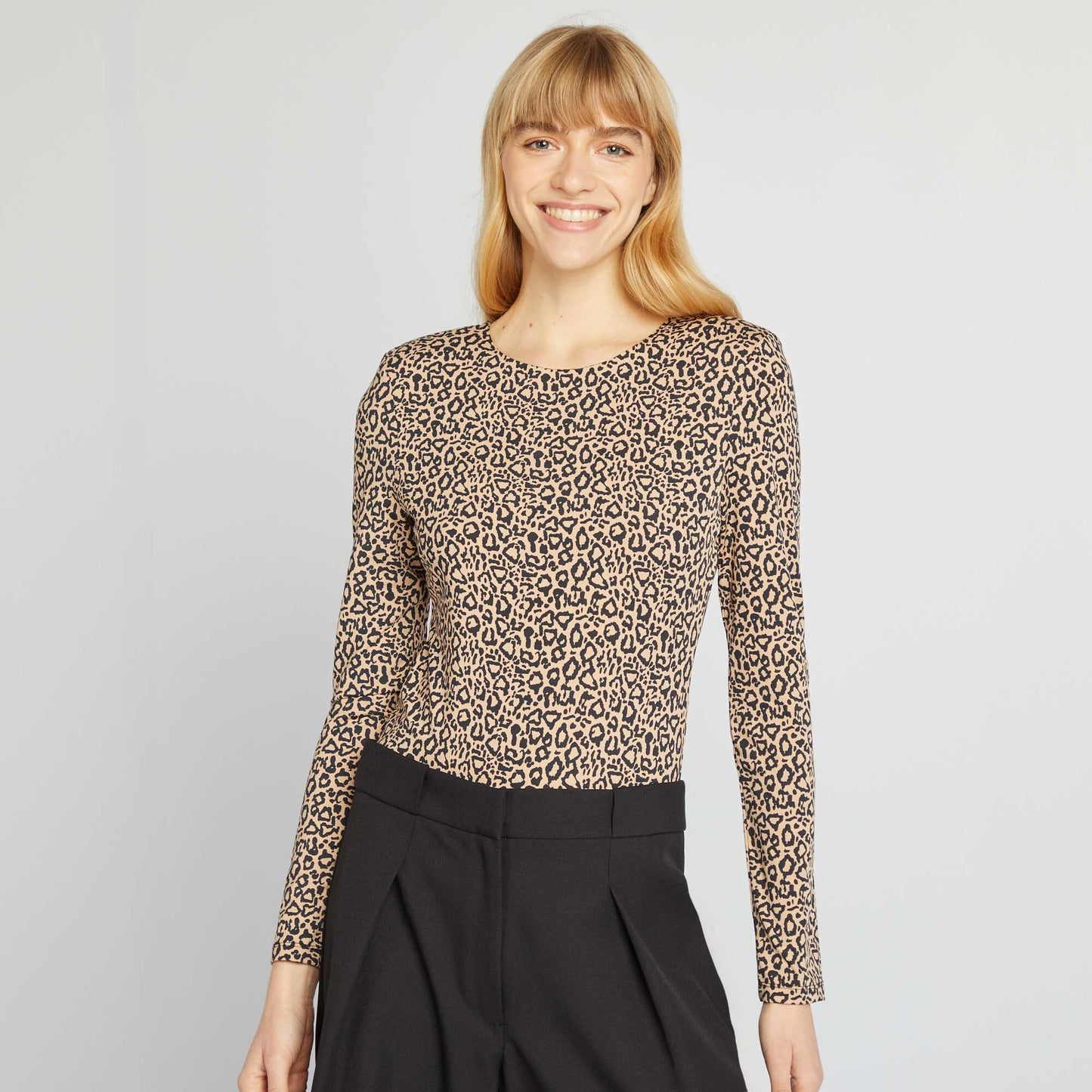 Long-sleeved leopard print bodysuit BEIGE