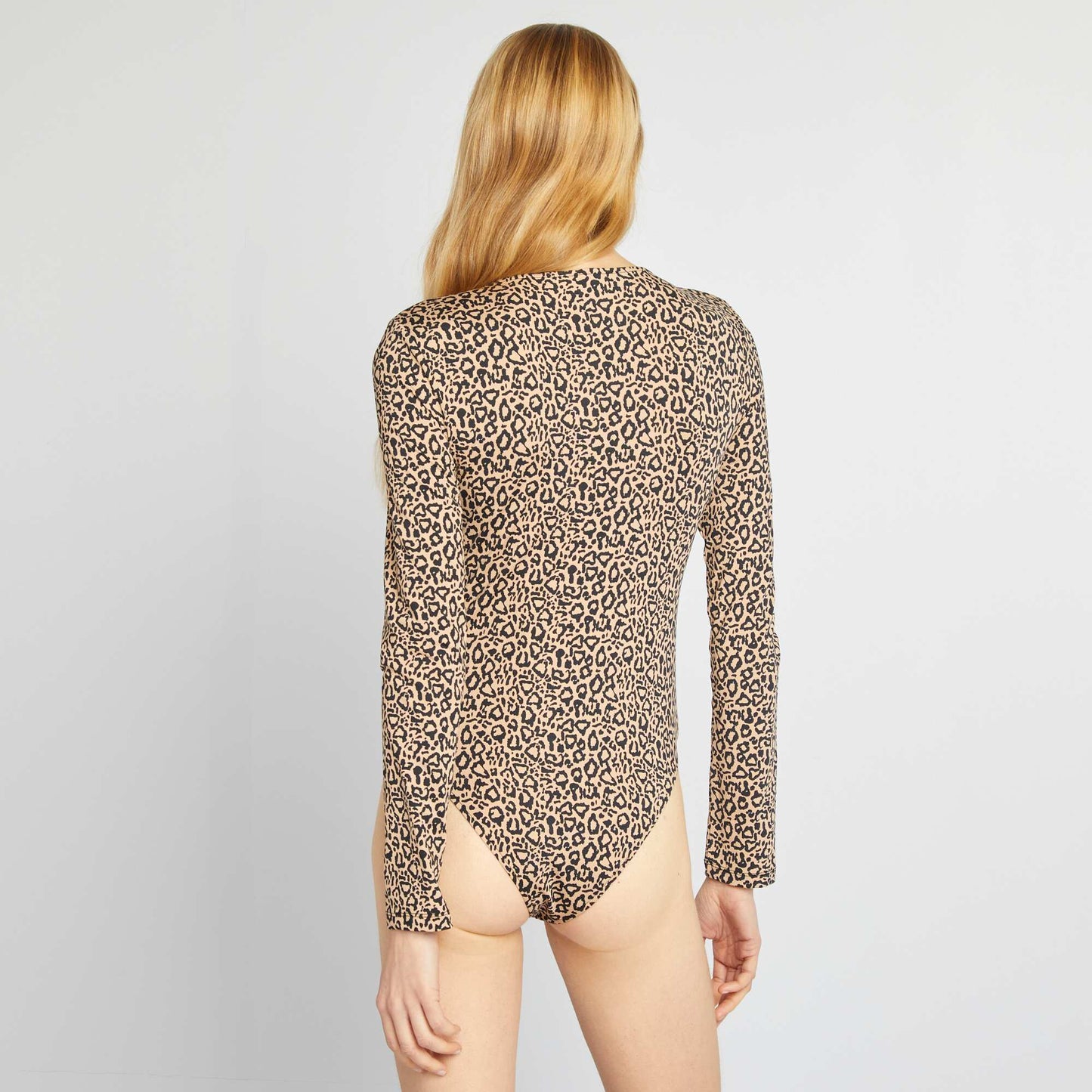 Long-sleeved leopard print bodysuit BEIGE