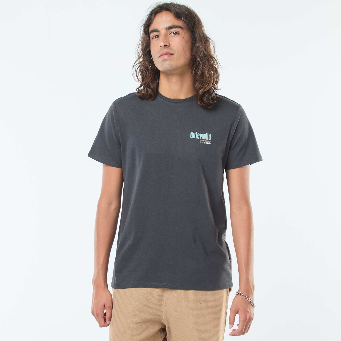 Short-sleeved printed T-shirt with round neck GREY