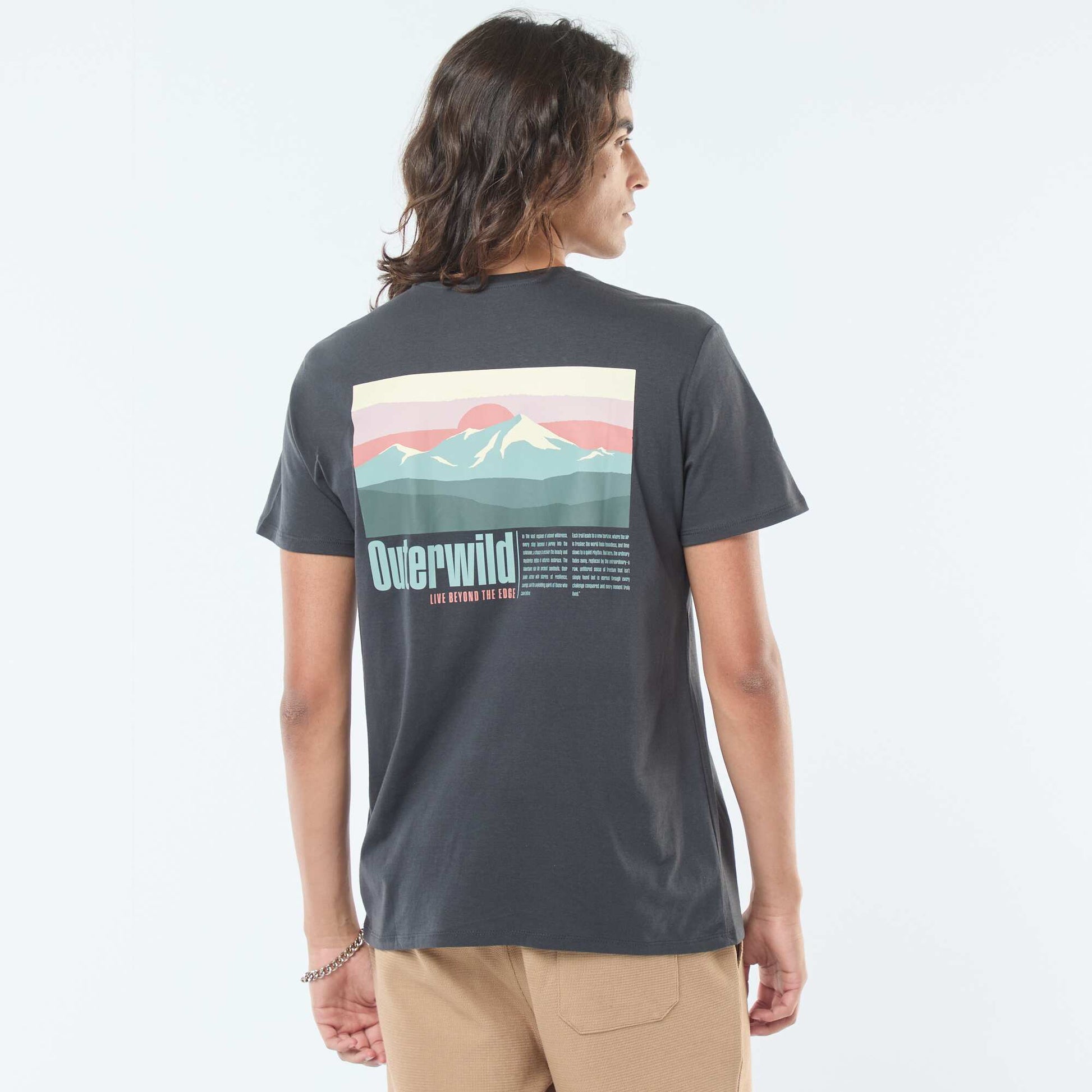 Short-sleeved printed T-shirt with round neck GREY