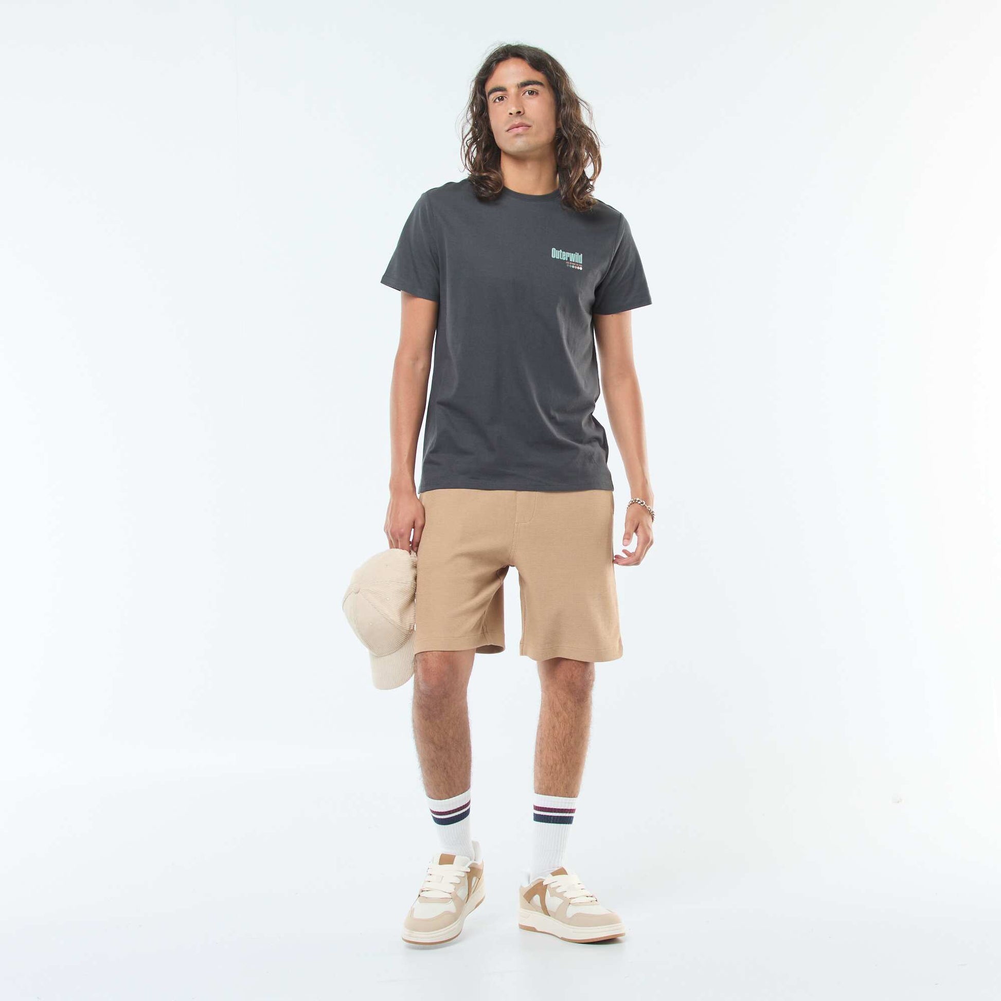 Short-sleeved printed T-shirt with round neck GREY