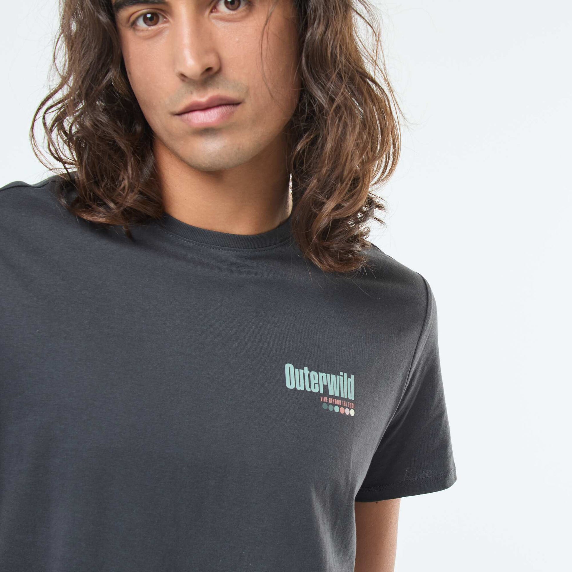 Short-sleeved printed T-shirt with round neck GREY