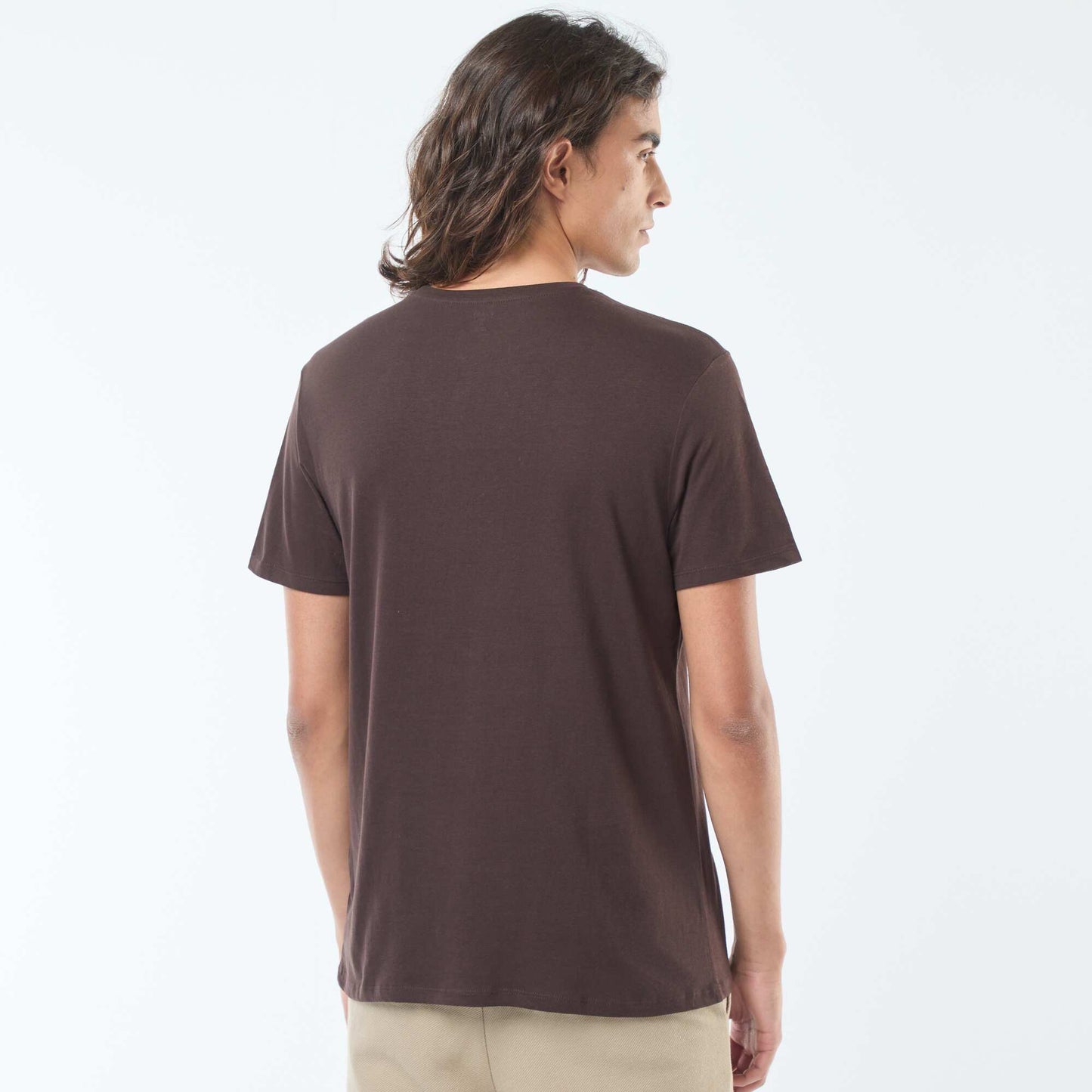 Short-sleeved printed T-shirt with round neck BROWN