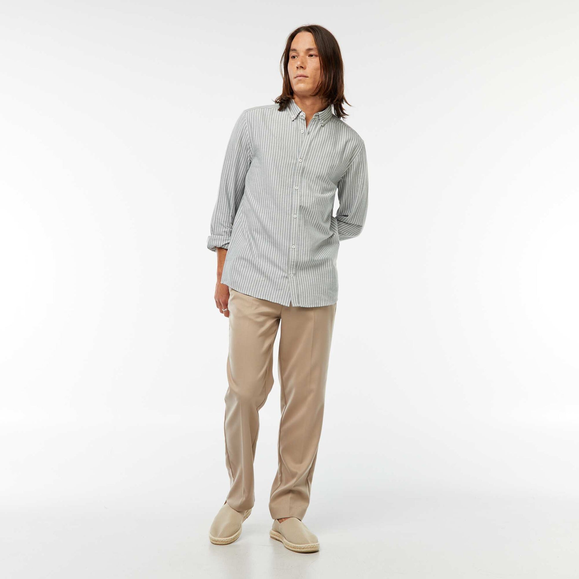 Oxford shirt with striped pattern GREEN