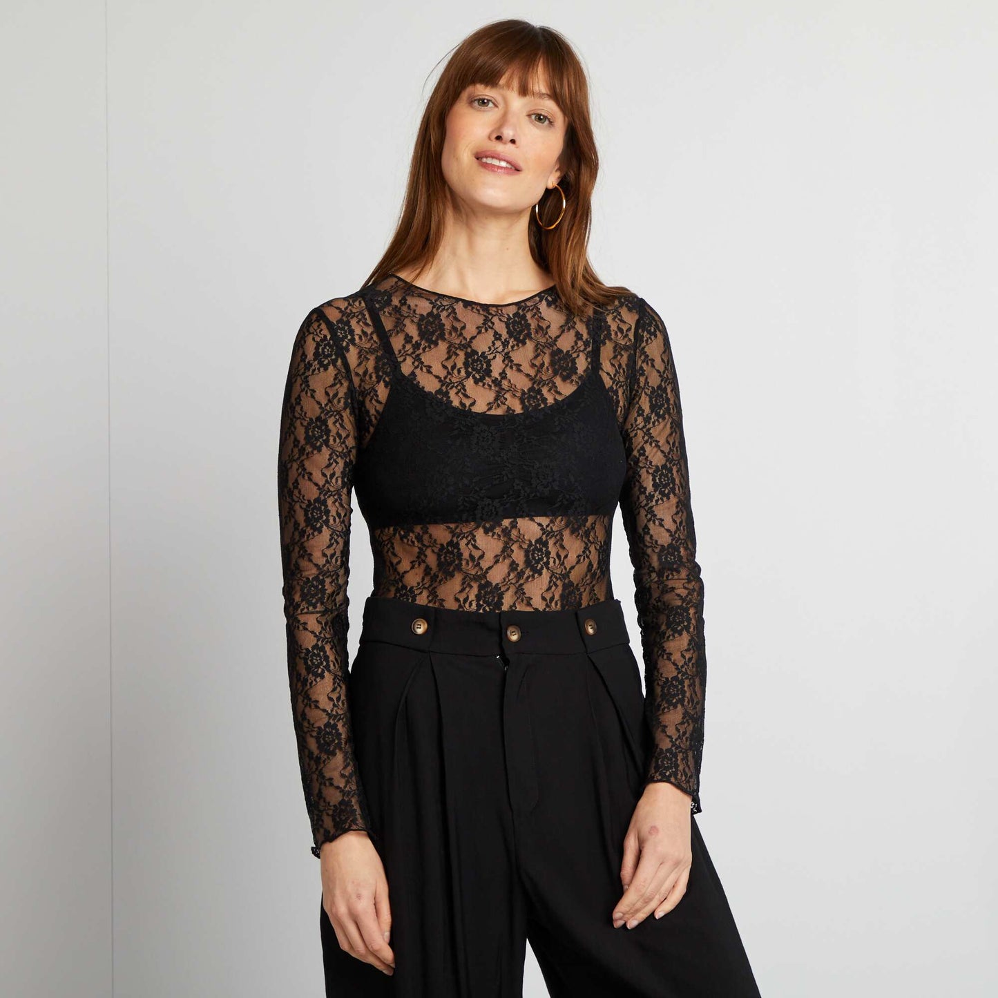 Long-sleeved lace bodysuit BLACK