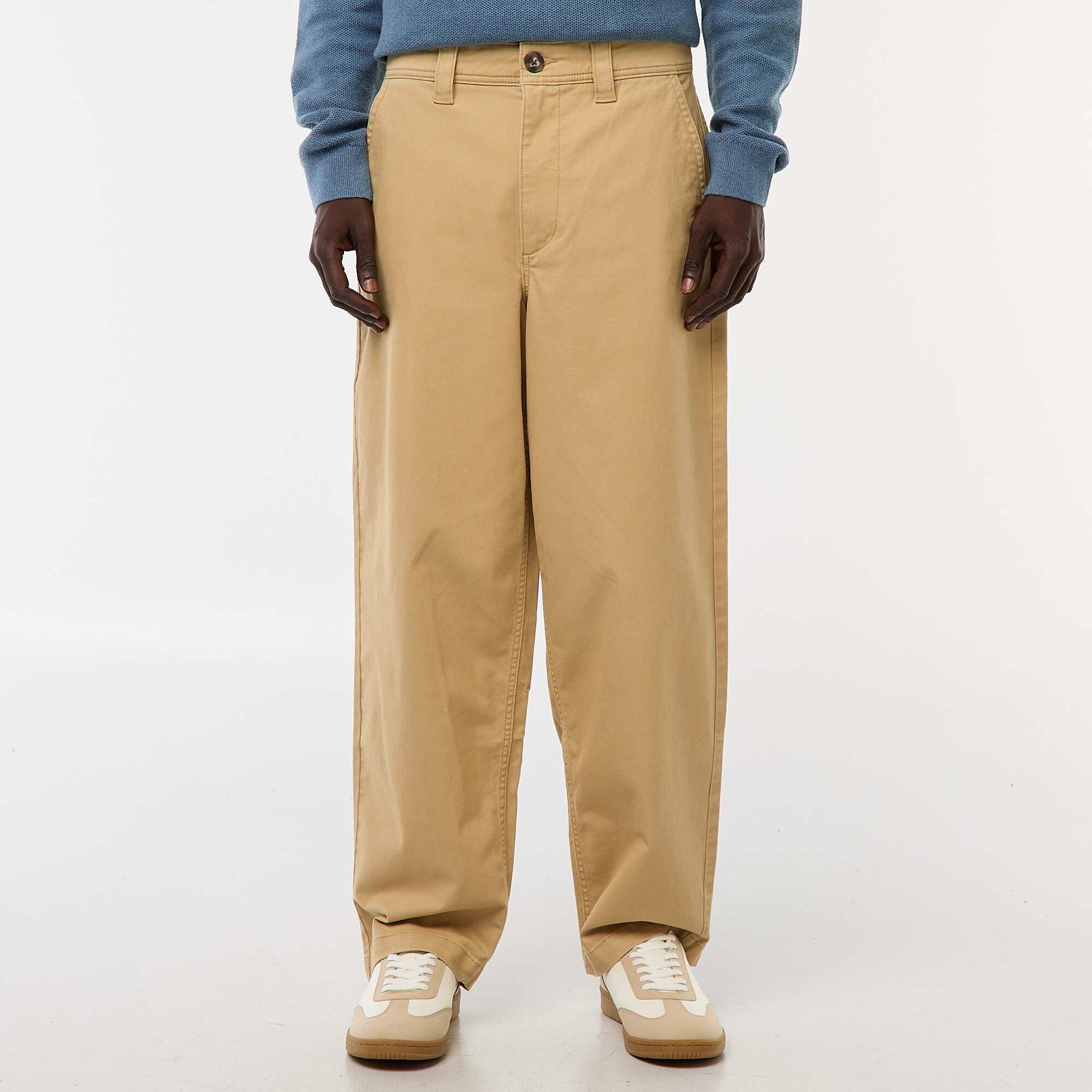 Plain twill wide-leg trousers BEIGE