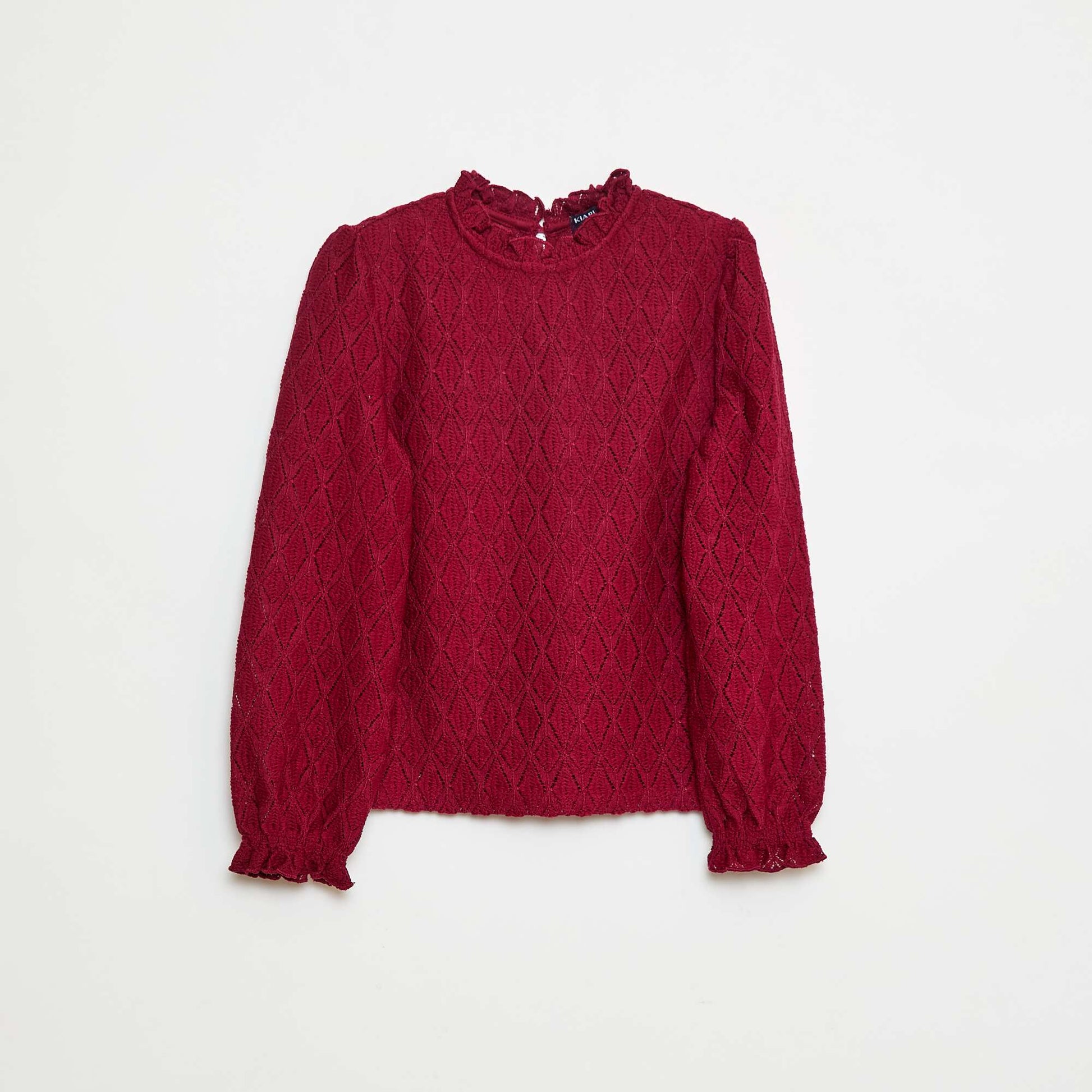 Openwork knit T-shirt RED
