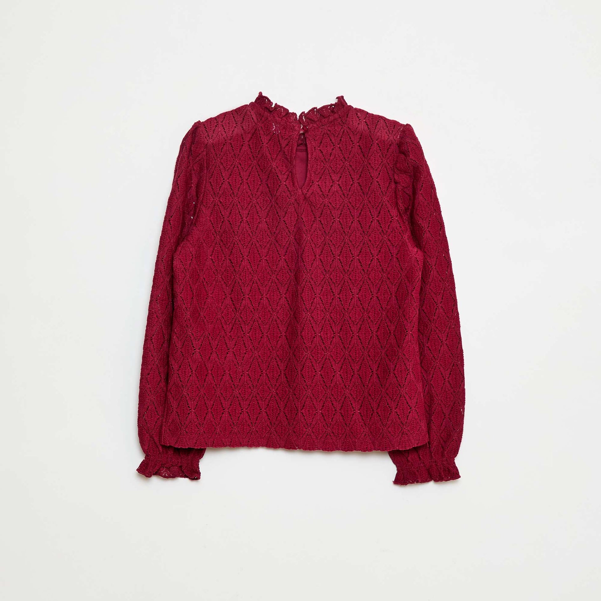 Openwork knit T-shirt RED