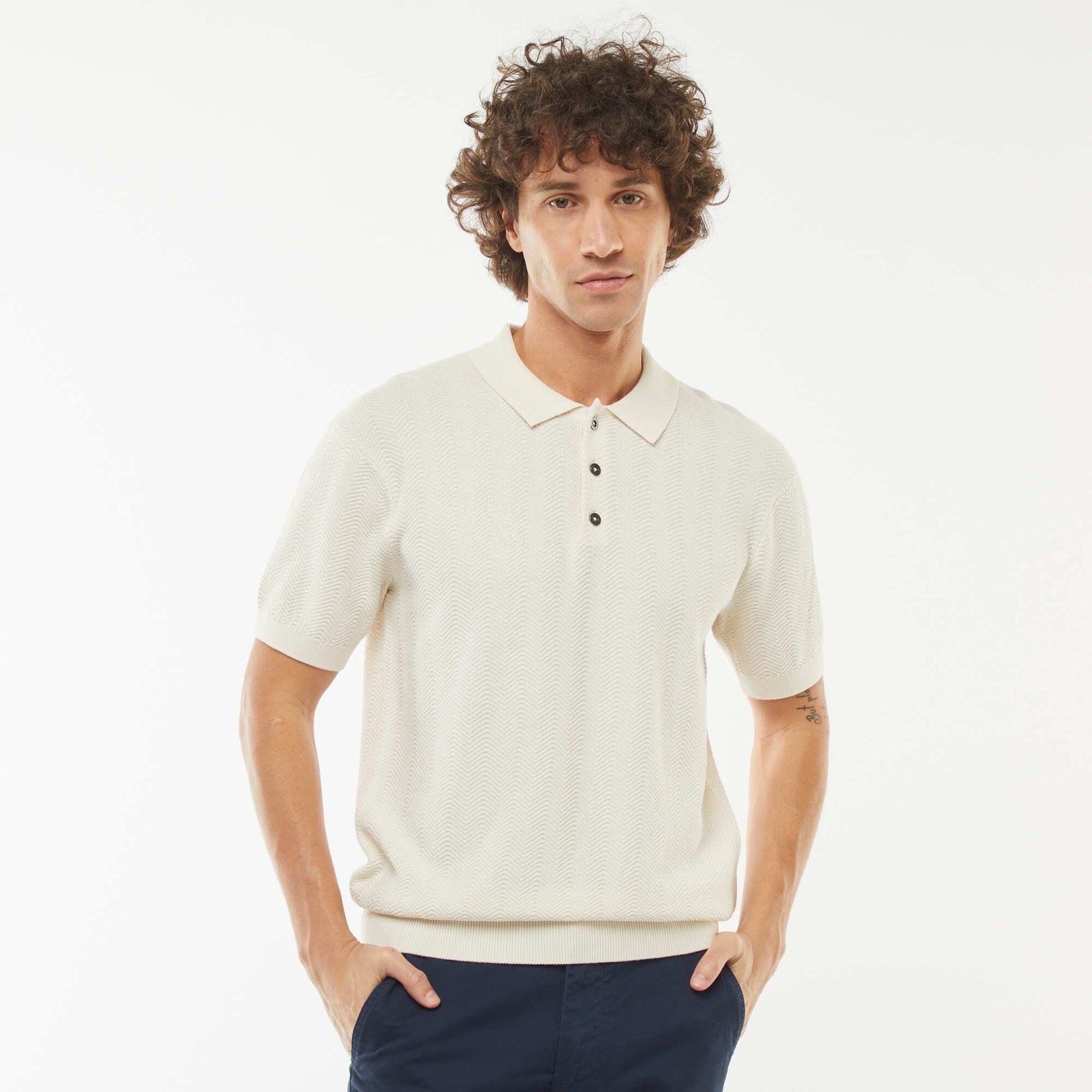 Short-sleeved knitted fabric polo shirt WHITE