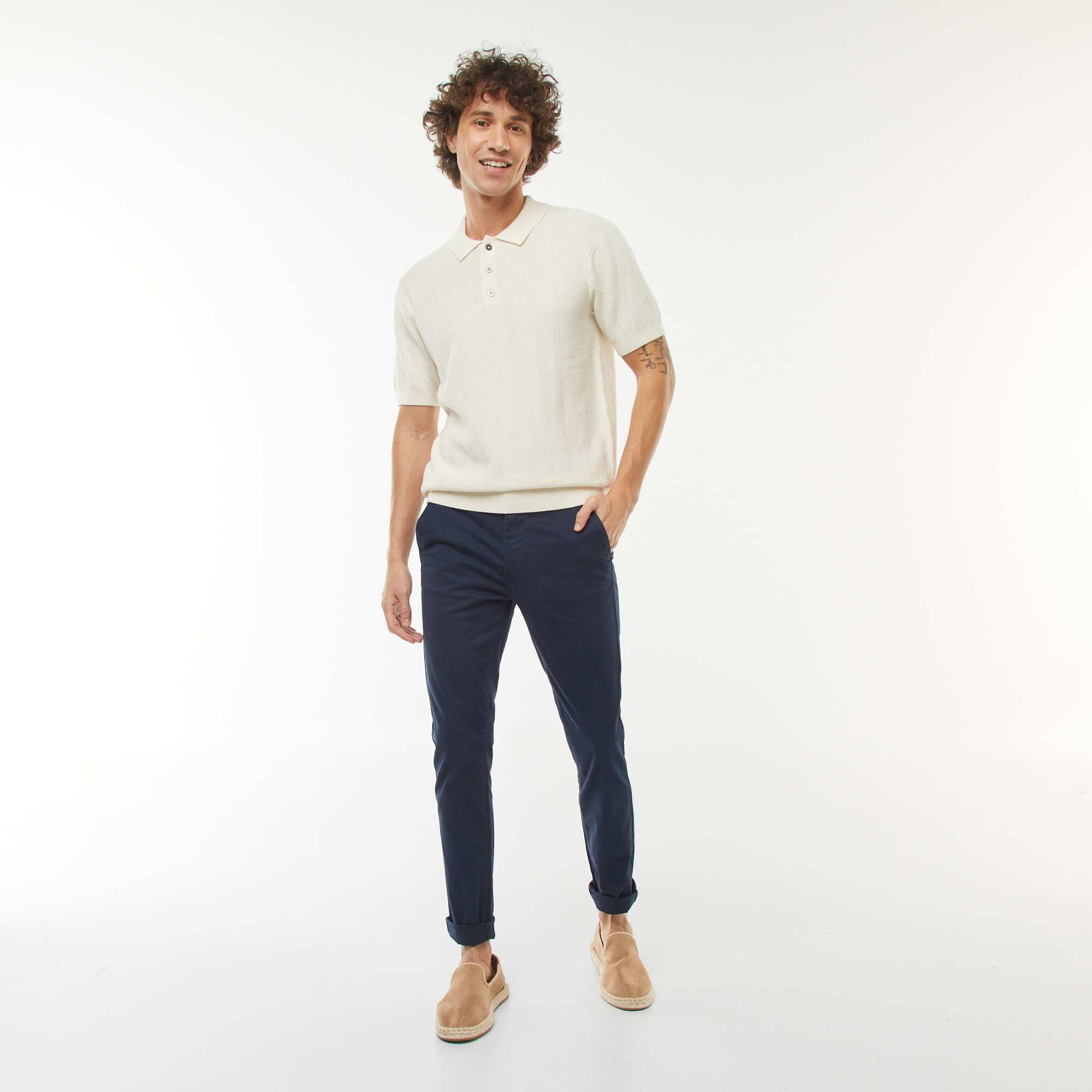 Short-sleeved knitted fabric polo shirt WHITE