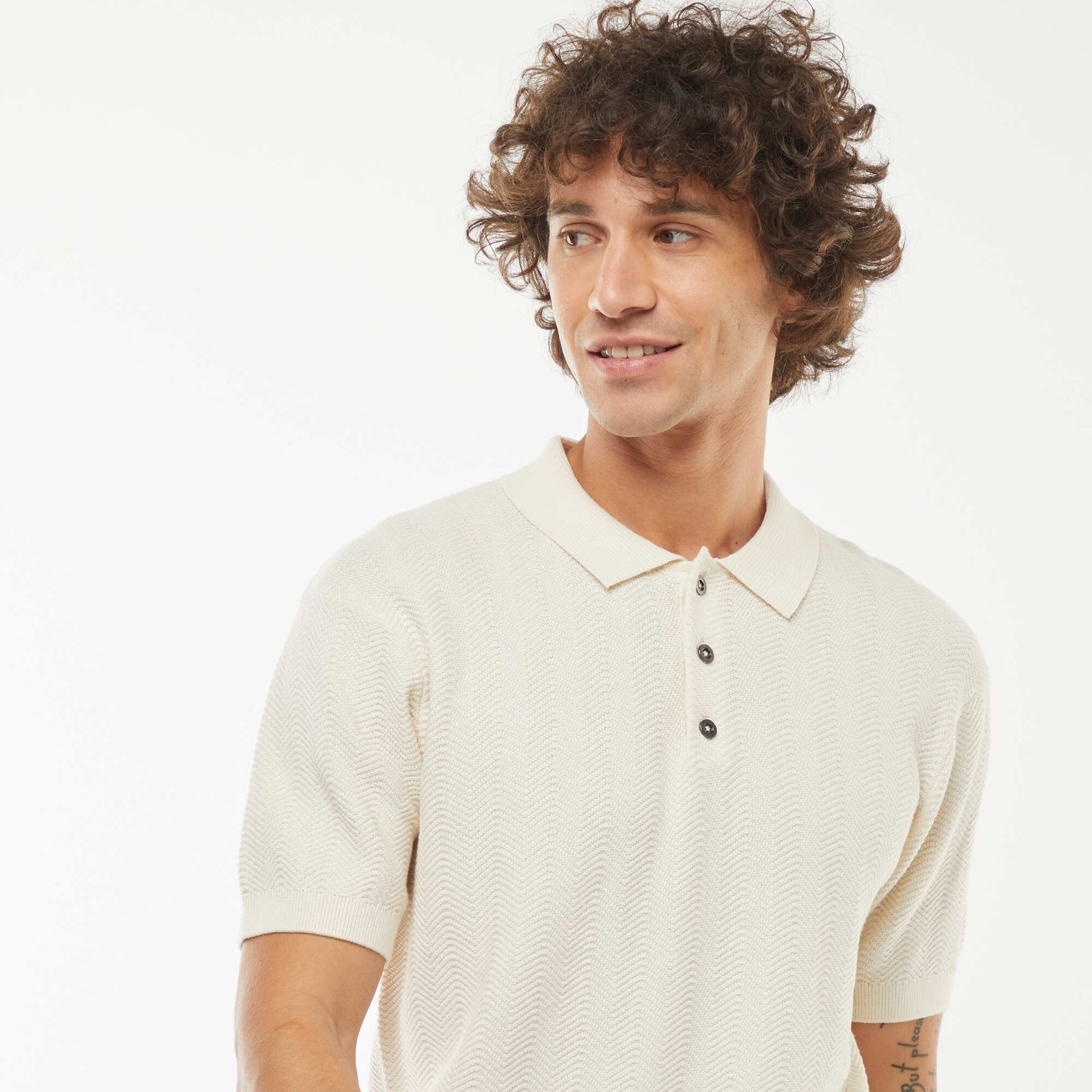 Short-sleeved knitted fabric polo shirt WHITE