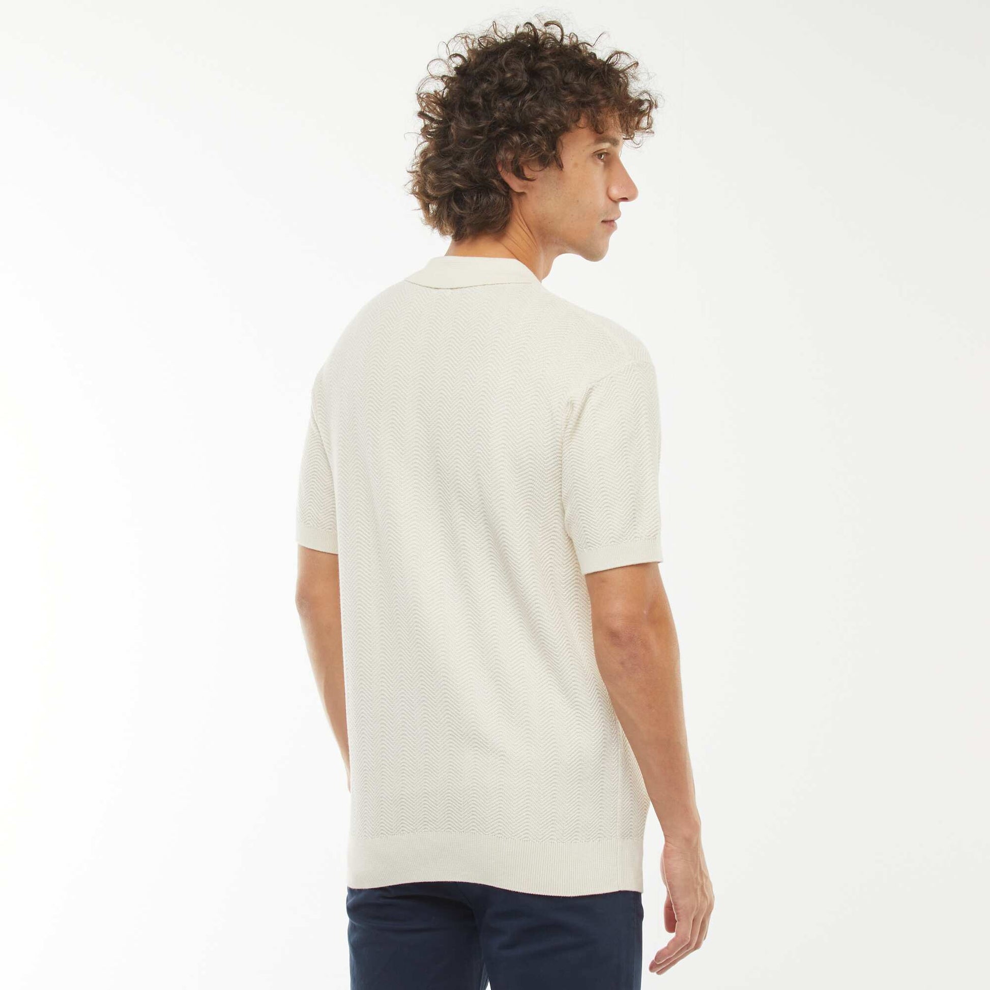 Short-sleeved knitted fabric polo shirt WHITE