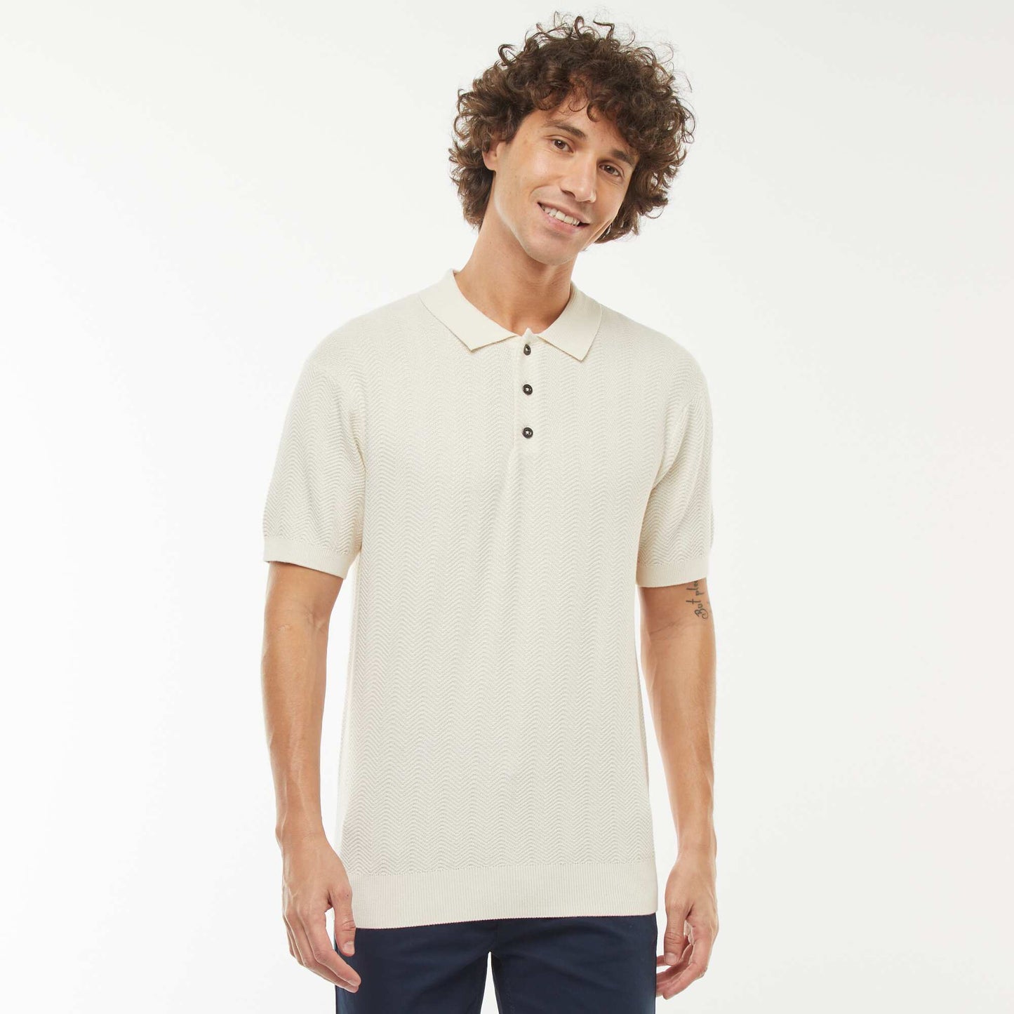 Short-sleeved knitted fabric polo shirt WHITE
