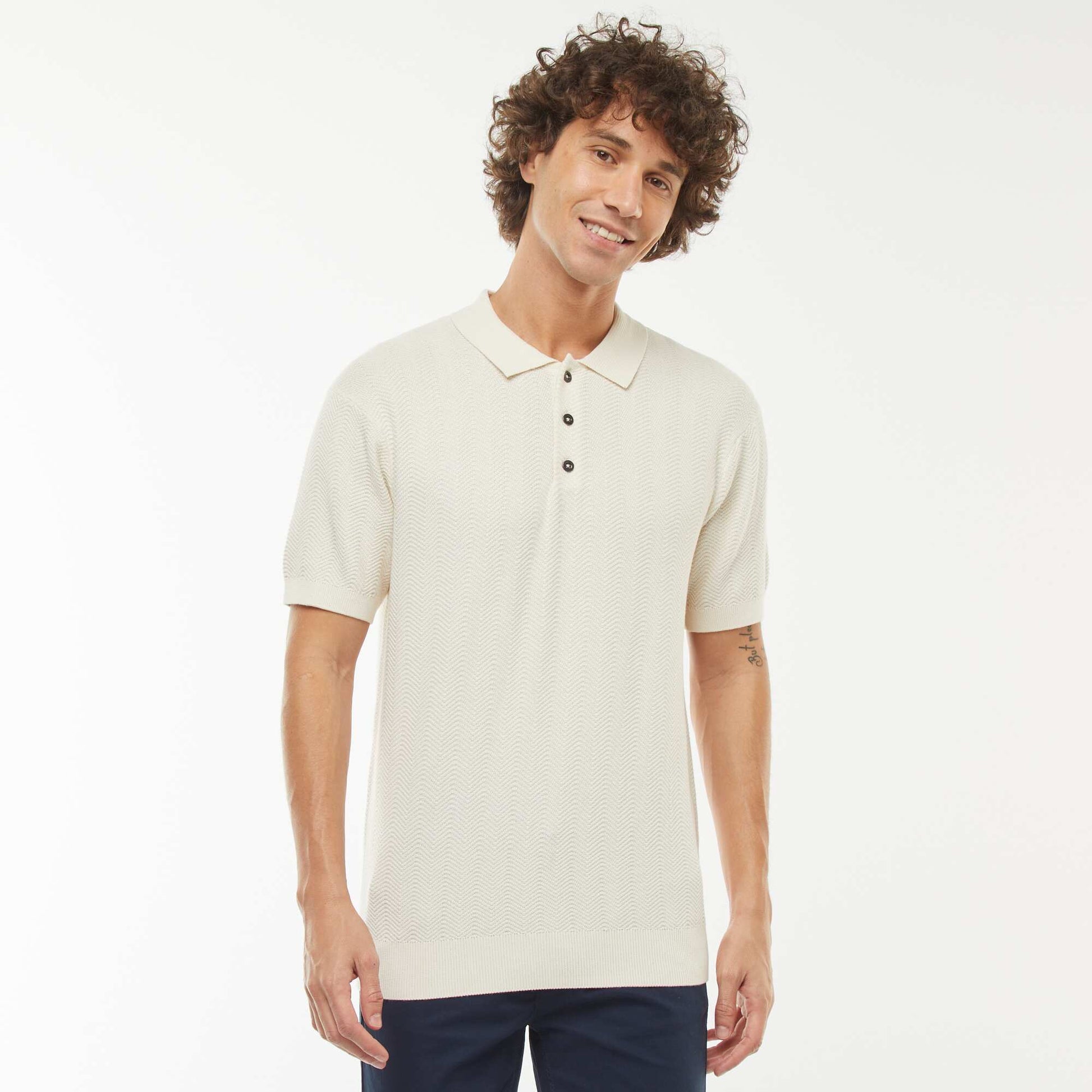 Short-sleeved knitted fabric polo shirt WHITE