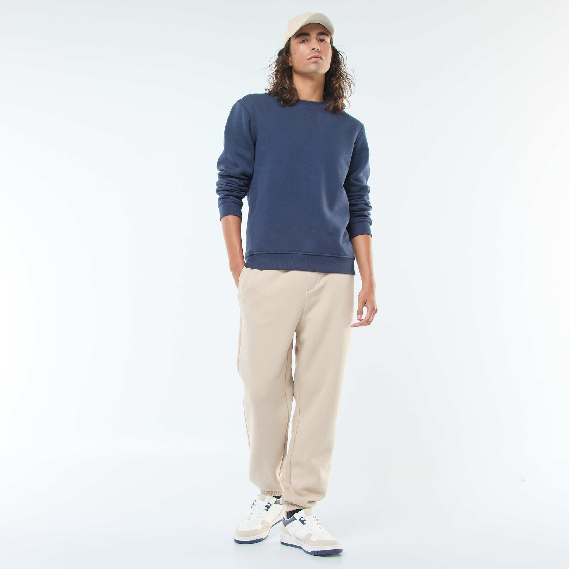 Plain joggers with drawstrings at the waist BEIGE