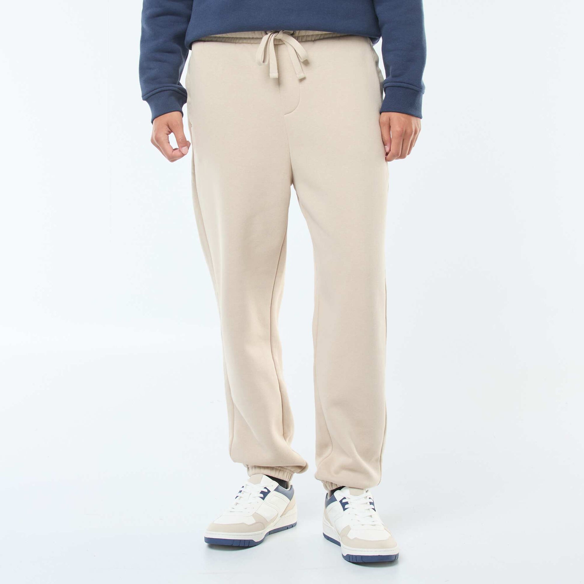 Plain joggers with drawstrings at the waist BEIGE