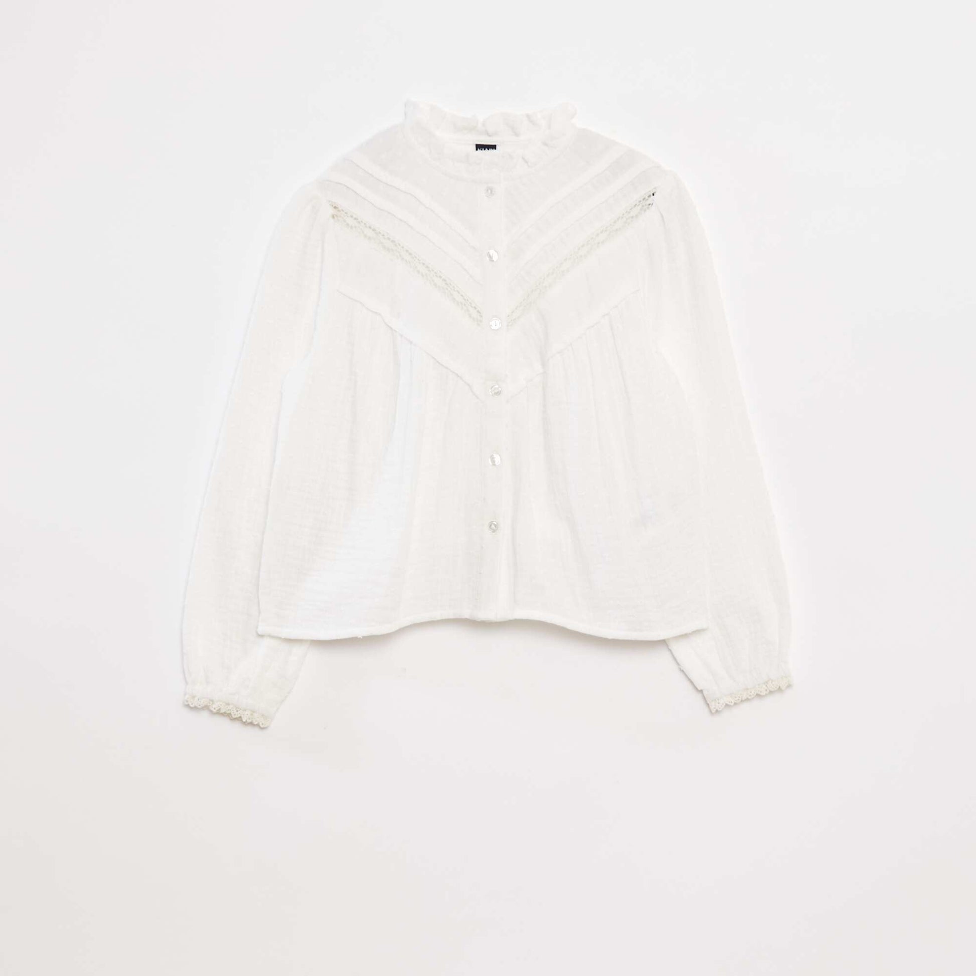 Dotted cotton gauze blouse WHITE