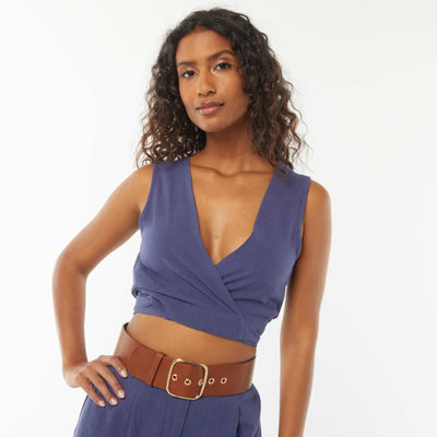Sleeveless top with tie fastening at the back BLUE