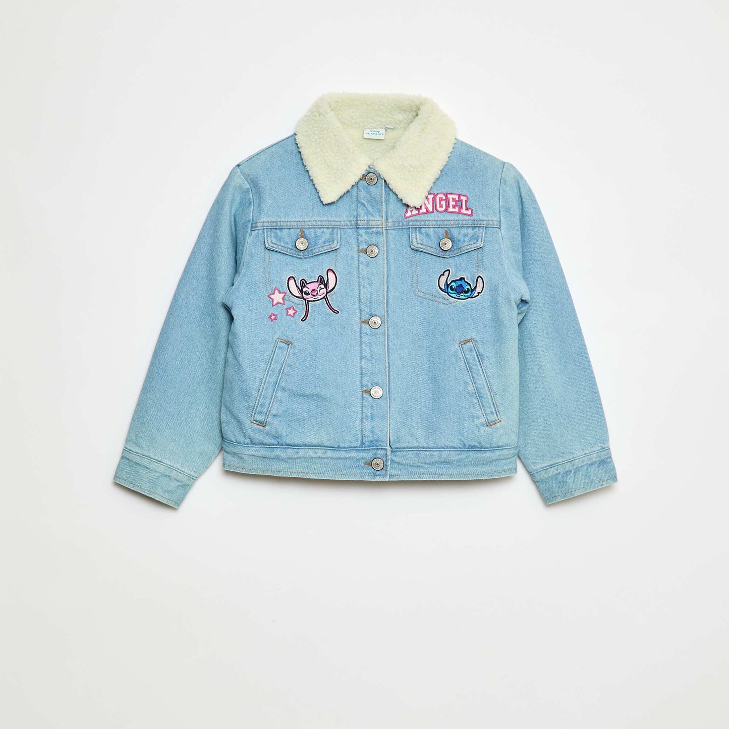 Stitch Denim Jacket with Shearling-Effect Collar BLUE
