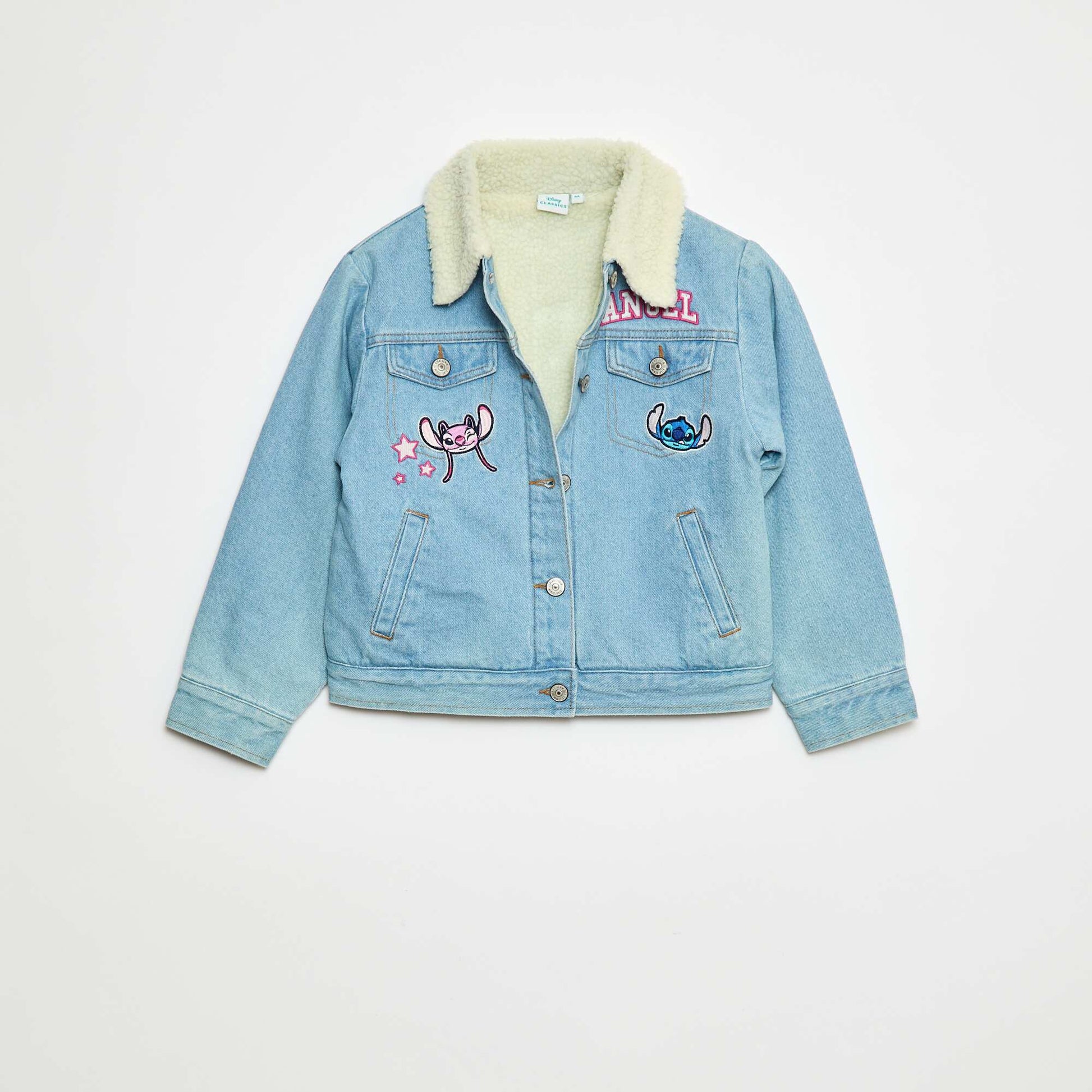 Stitch Denim Jacket with Shearling-Effect Collar BLUE