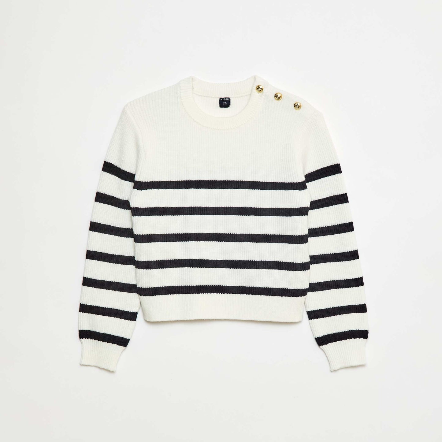 Ribbed Knit Sweater with Buttoned Shoulder BLUE