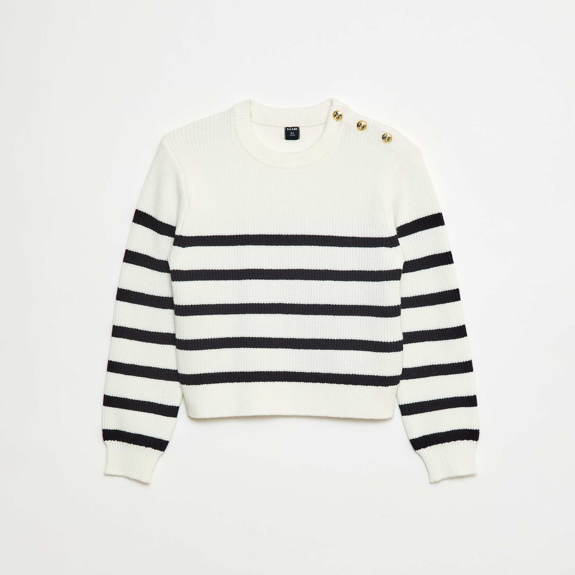 Ribbed Knit Sweater with Buttoned Shoulder BLUE
