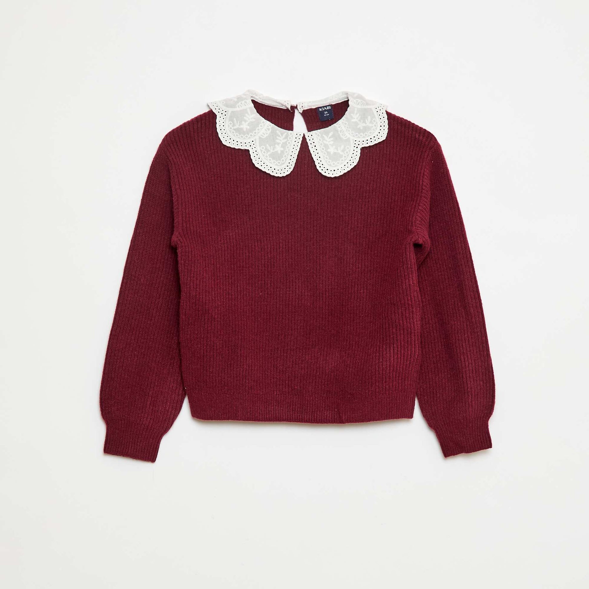Knitted Sweater with Peter Pan Collar RED