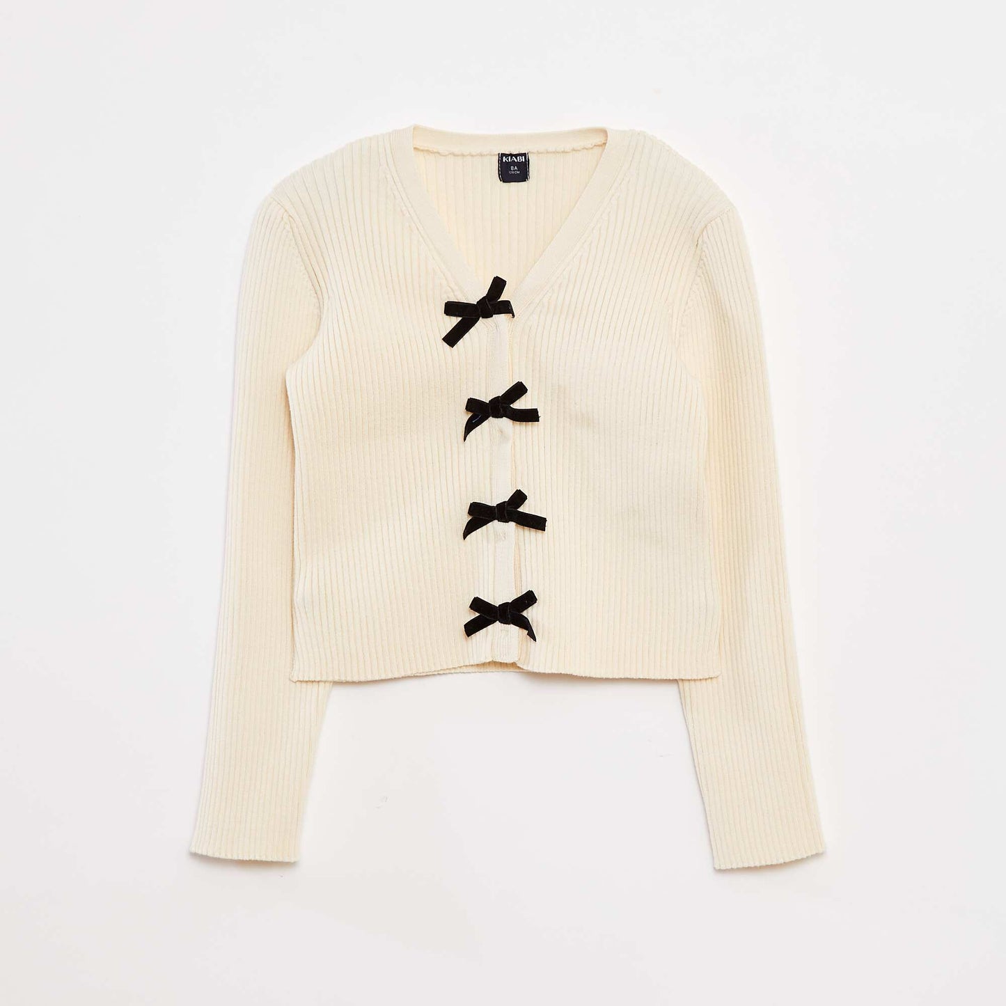 Ribbed cardigan with velvet bows WHITE