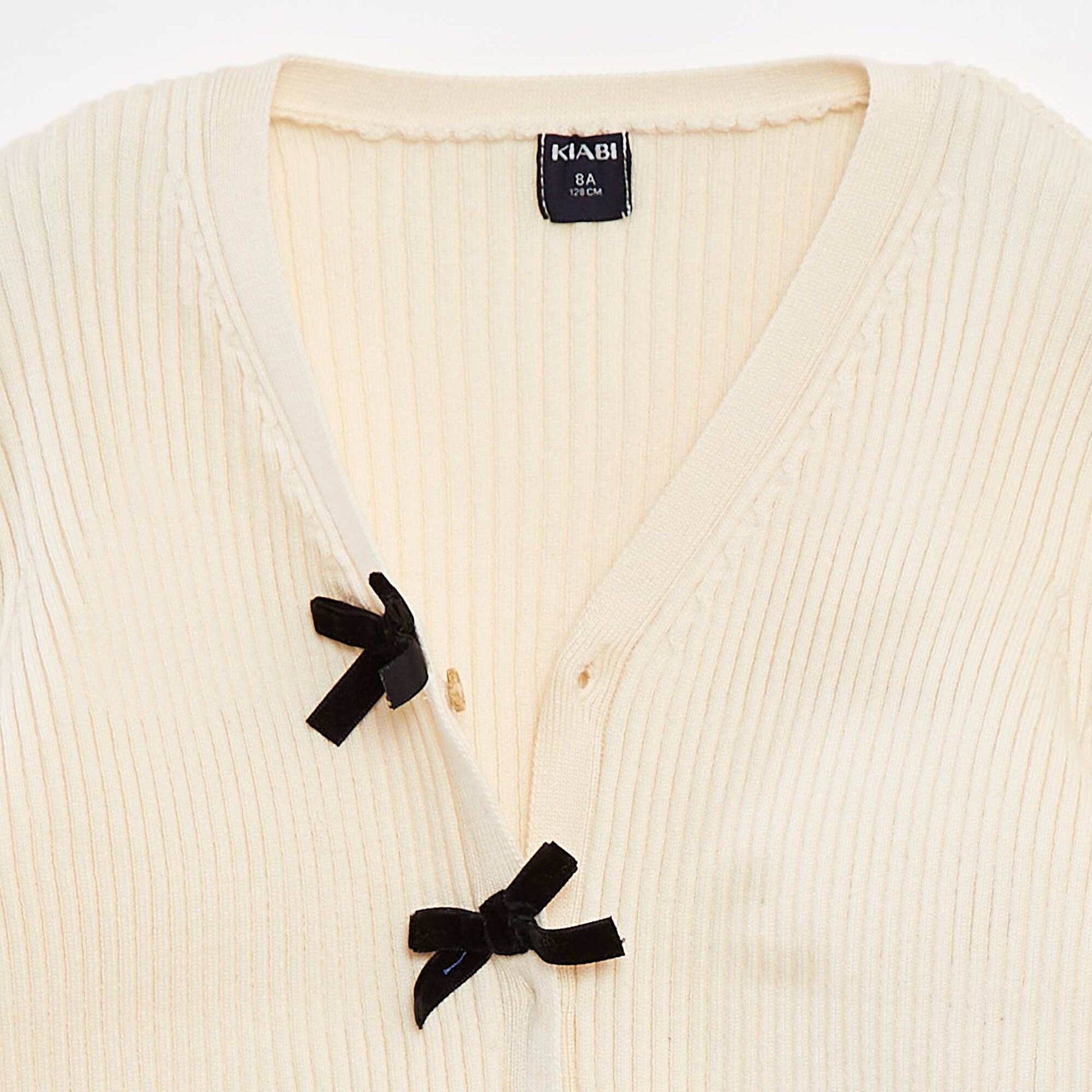 Ribbed cardigan with velvet bows WHITE