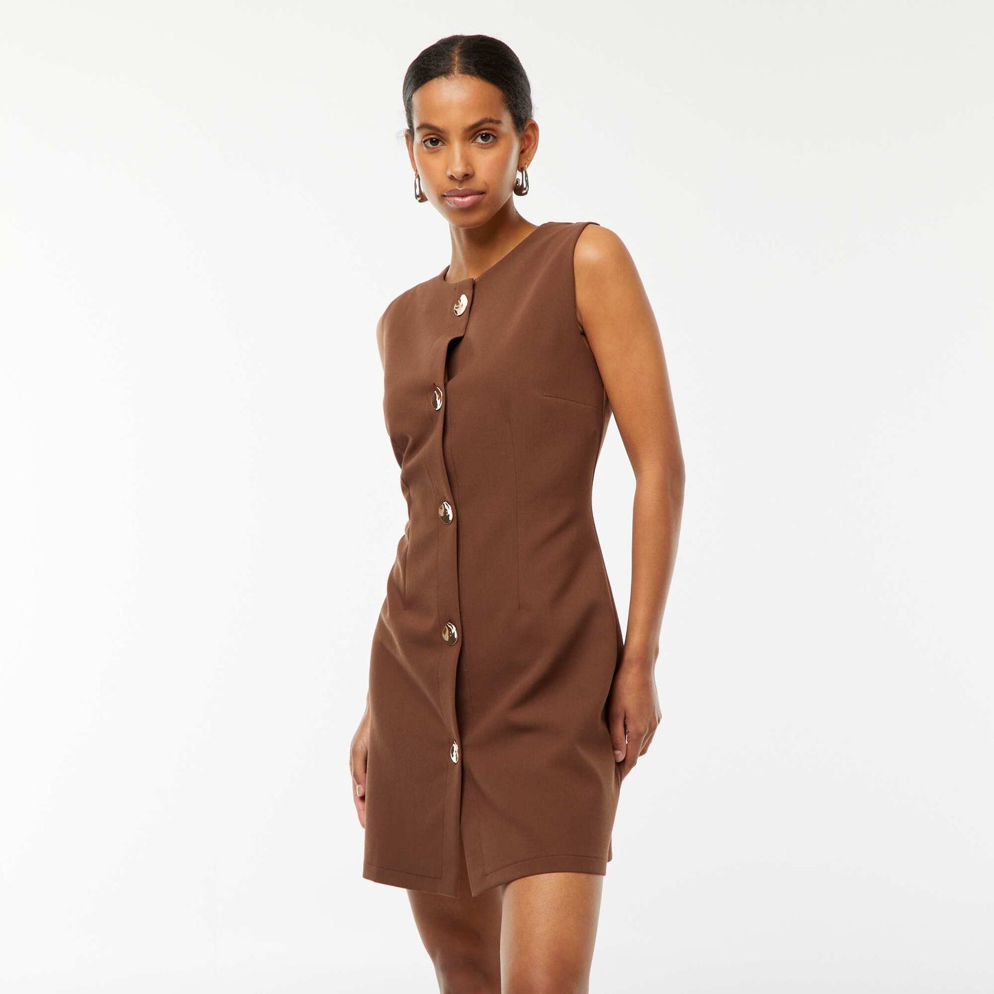 Short sleeveless dress BROWN