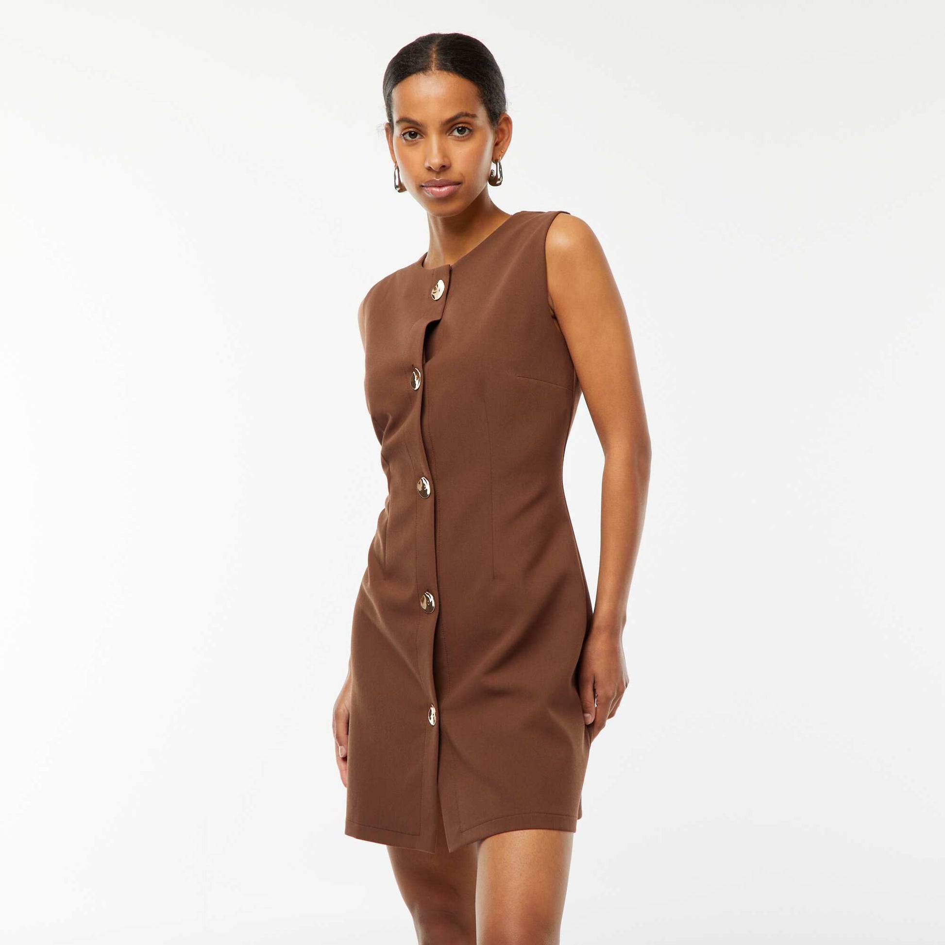 Short sleeveless dress BROWN
