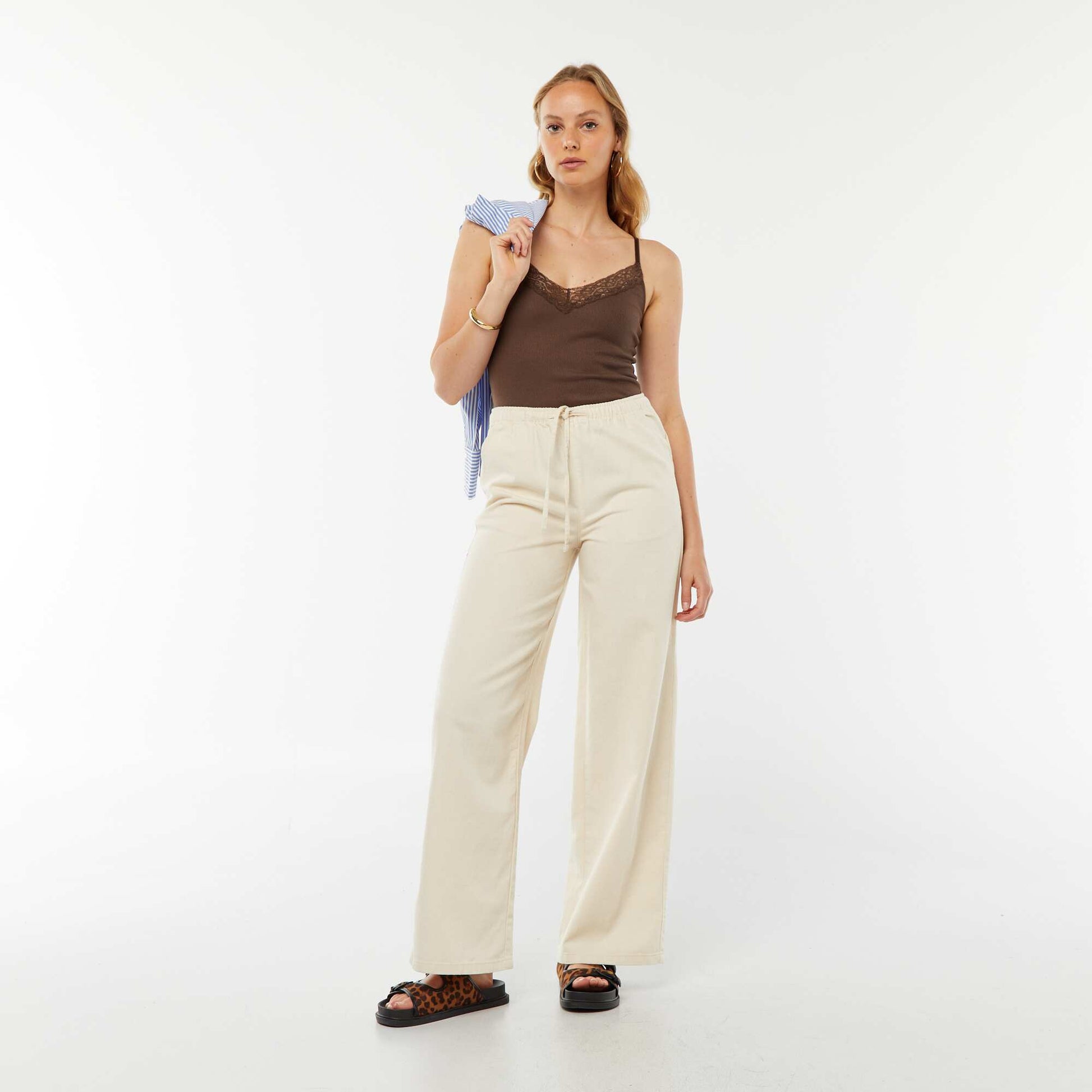 Plain ribbed bodysuit with lace BROWN